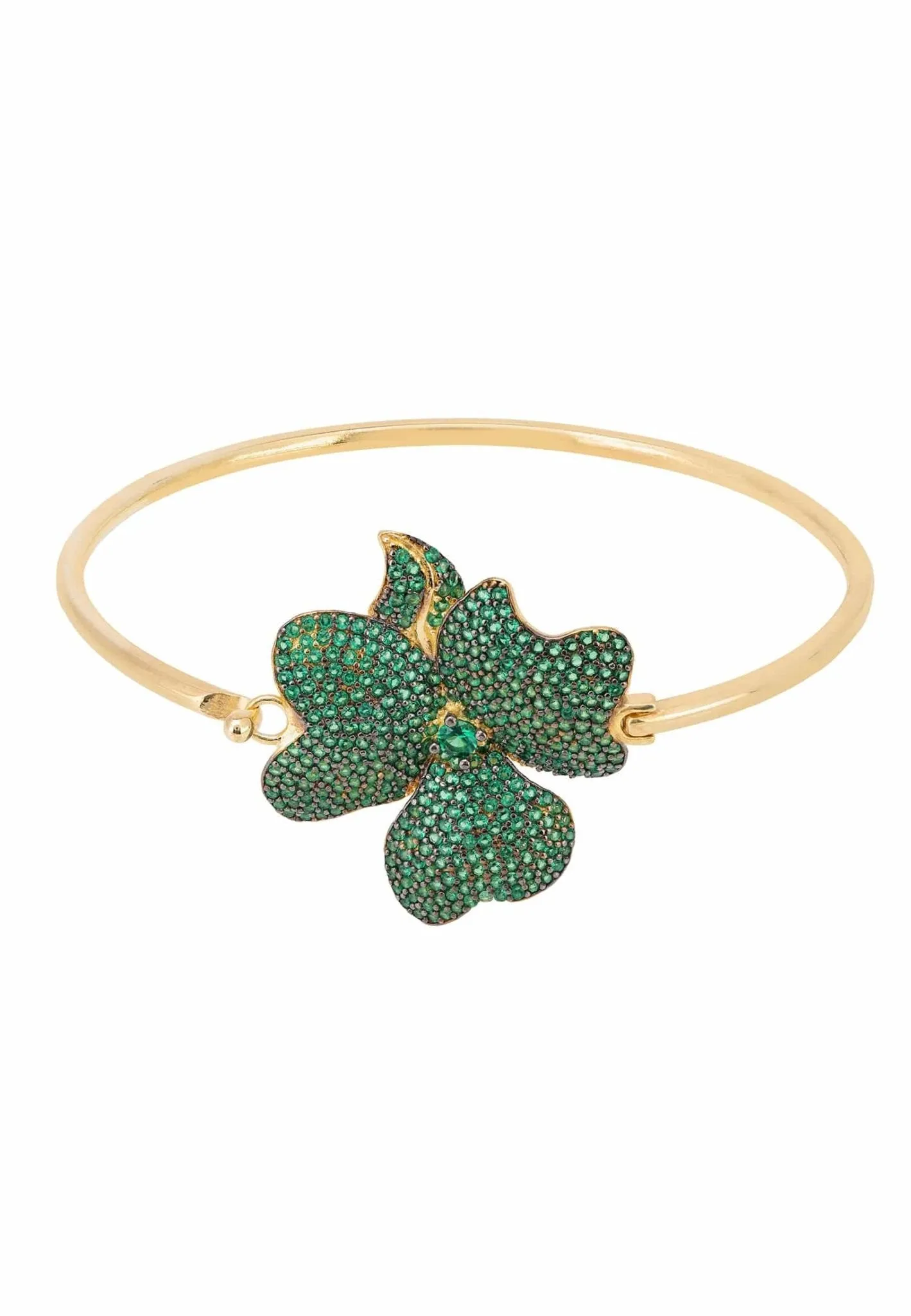 Flower Large Statement Cuff Bracelet Gold Emerald Green