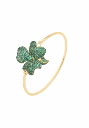 Flower Large Statement Cuff Bracelet Gold Emerald Green
