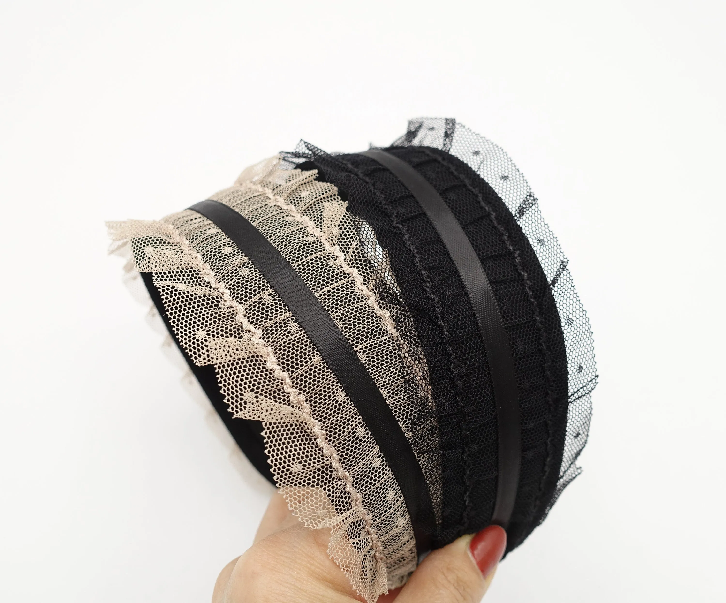 frill tulle satin strap headband