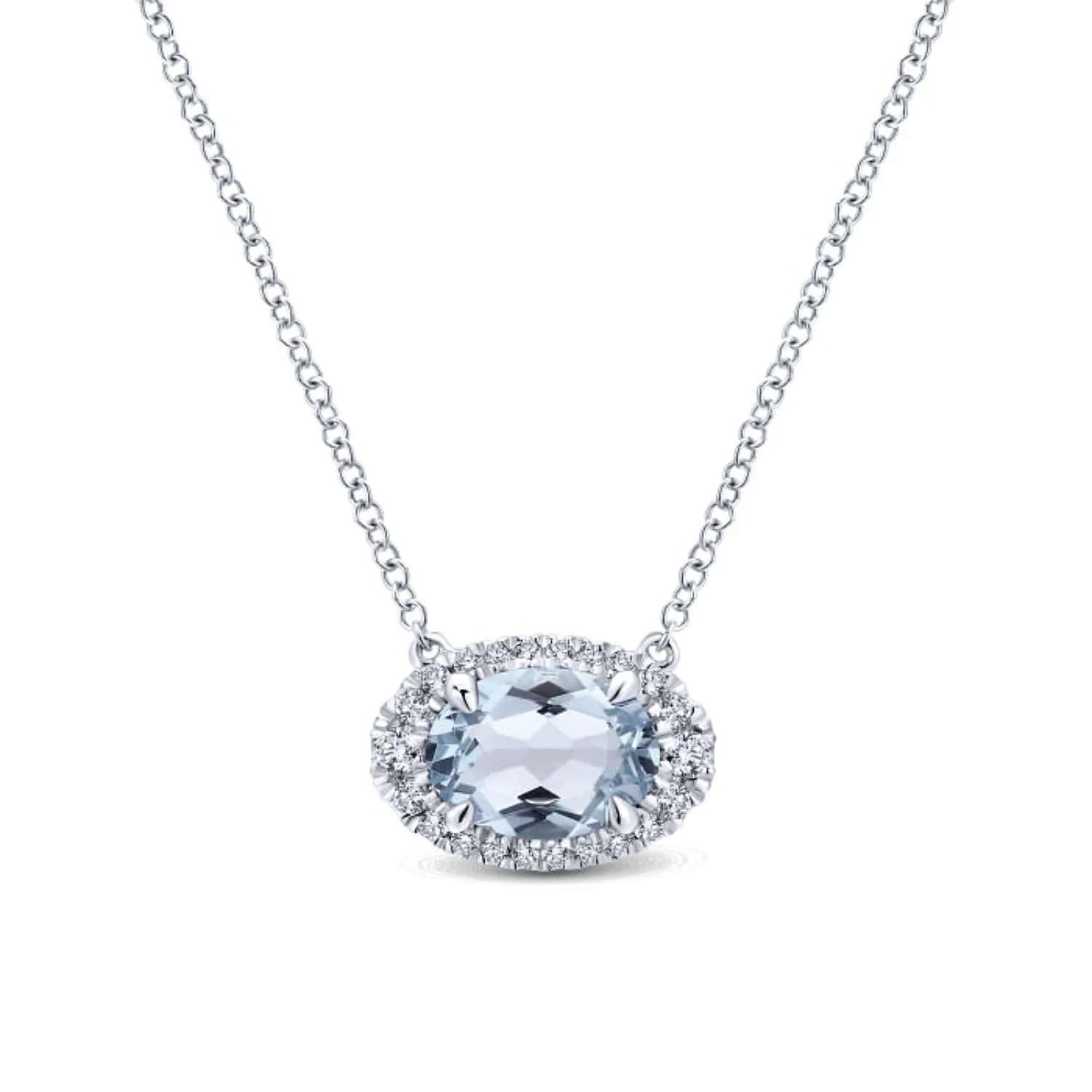 Gabriel & Co. Oval Cut Aquamarine & Diamond Halo Pendant