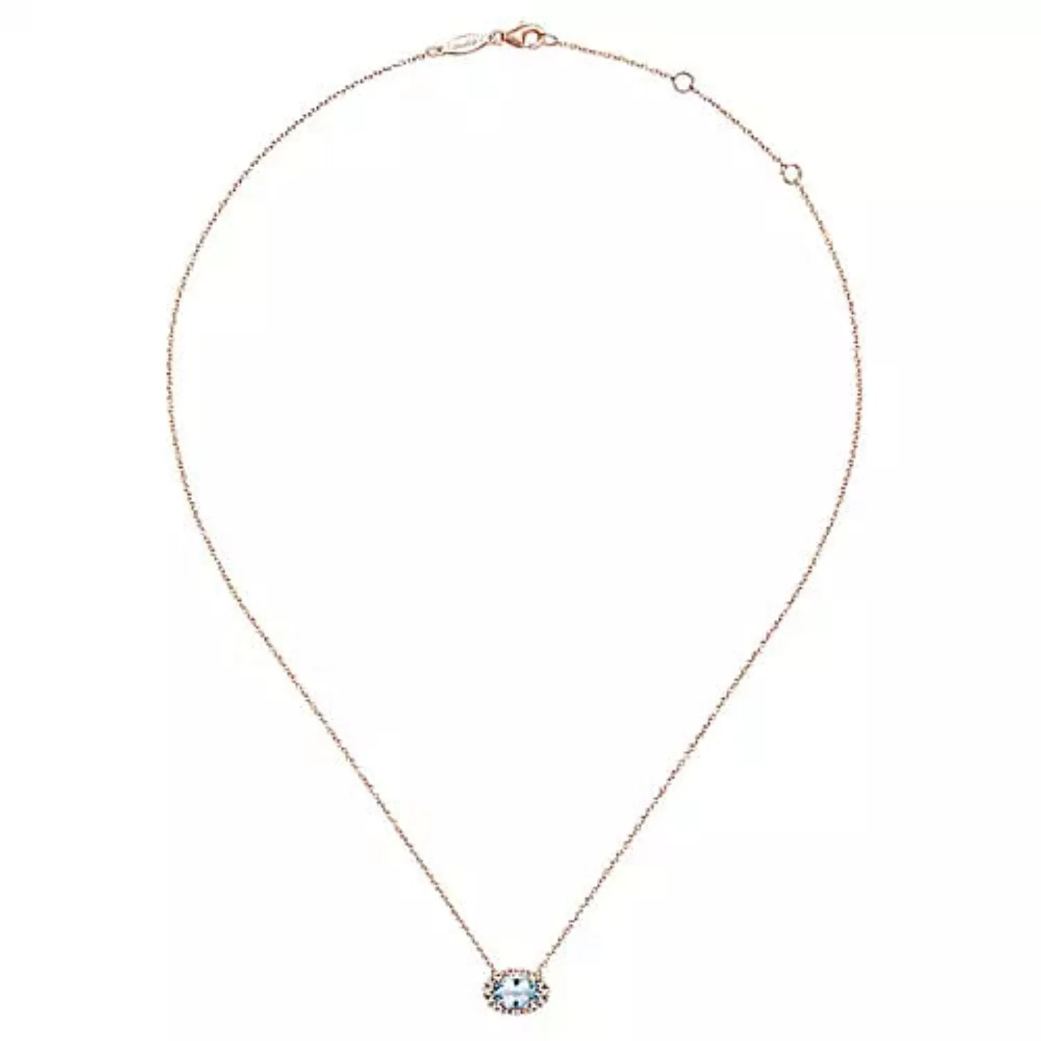 Gabriel & Co. Oval Cut Aquamarine & Diamond Halo Pendant