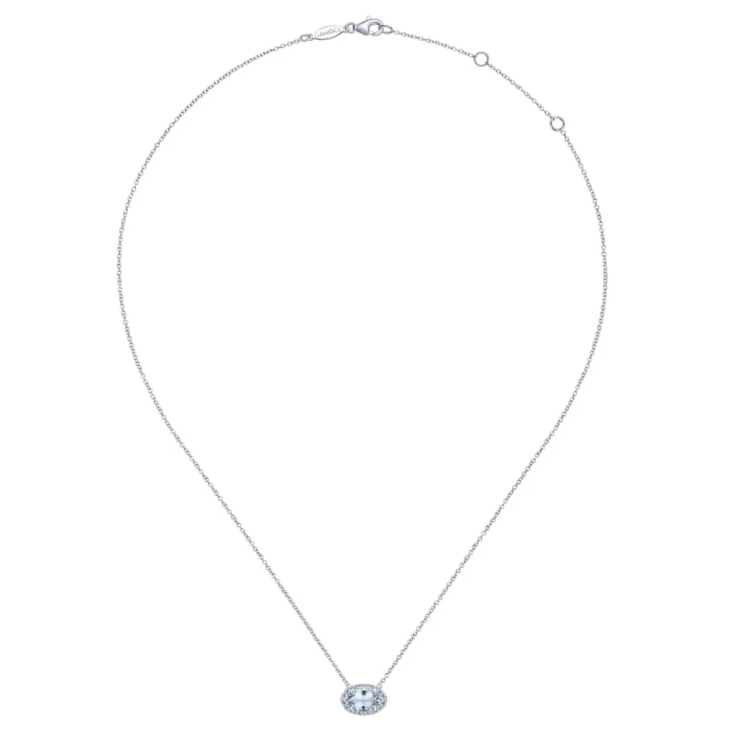 Gabriel & Co. Oval Cut Aquamarine & Diamond Halo Pendant
