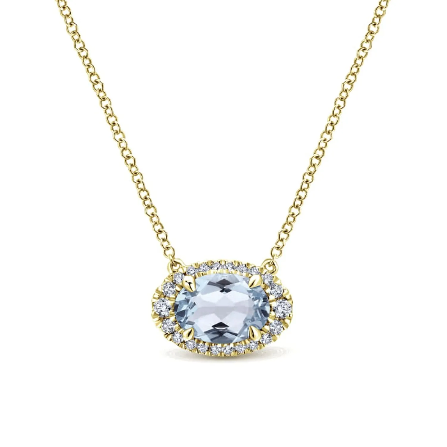 Gabriel & Co. Oval Cut Aquamarine & Diamond Halo Pendant