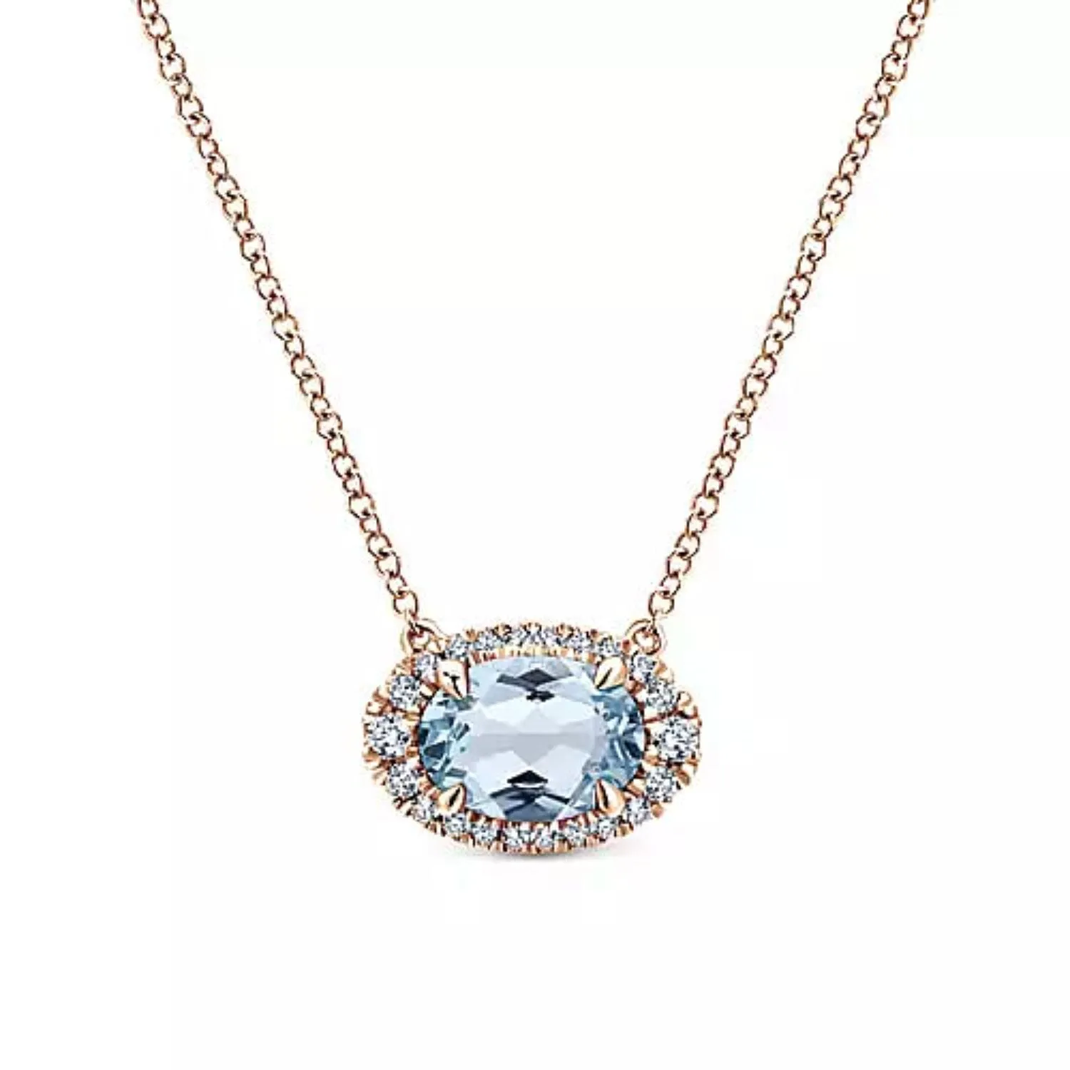 Gabriel & Co. Oval Cut Aquamarine & Diamond Halo Pendant