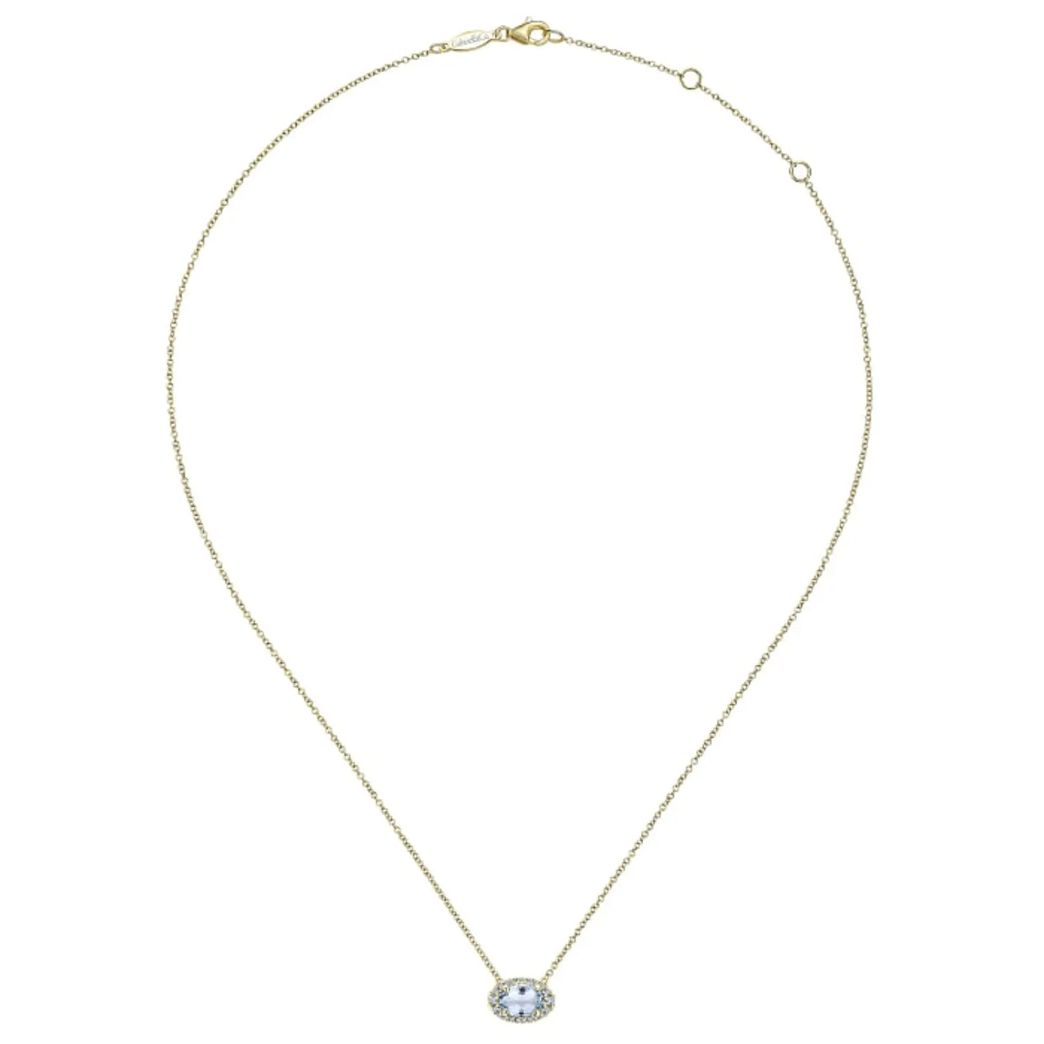Gabriel & Co. Oval Cut Aquamarine & Diamond Halo Pendant
