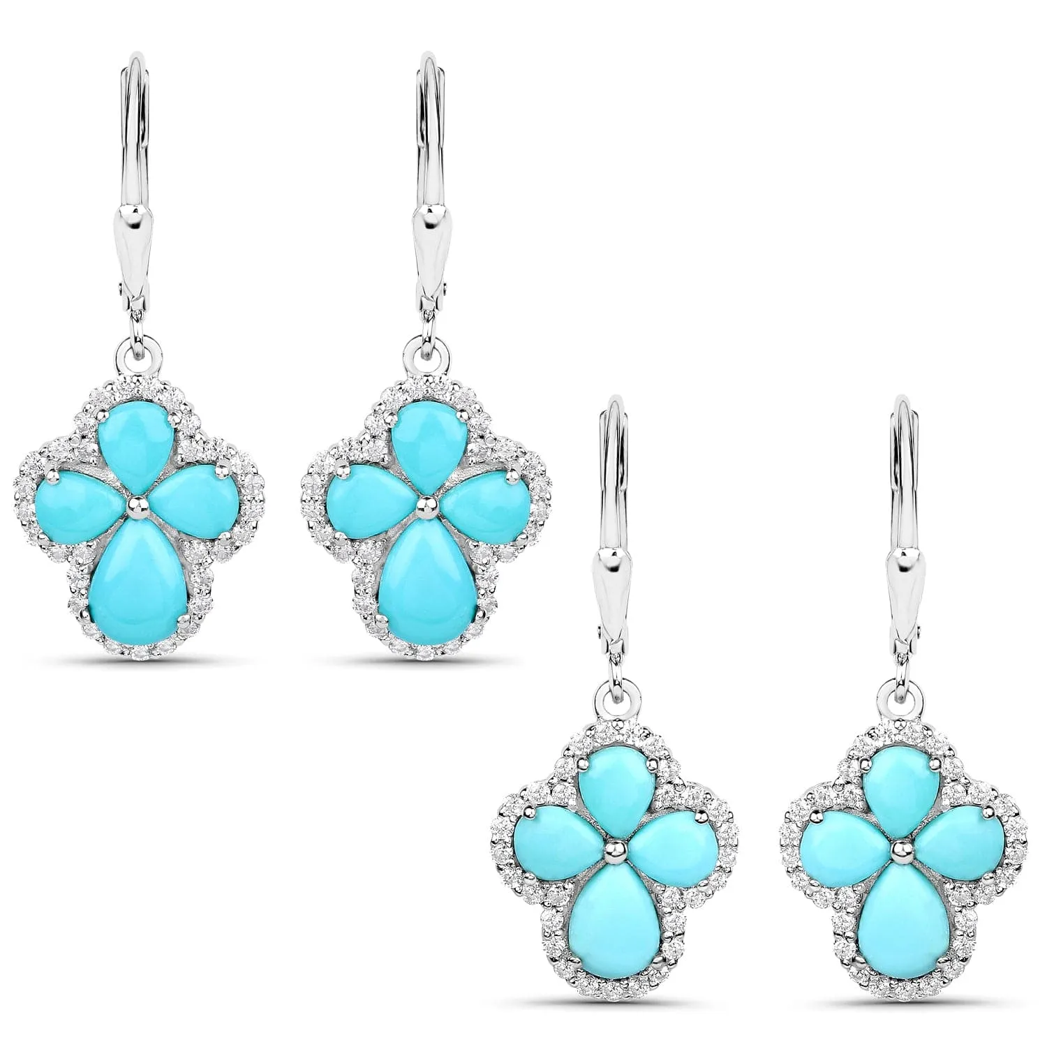 Genuine Tuquoise Cross Earrings with Zircon 925 Sterling Silver