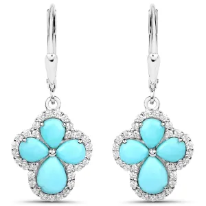 Genuine Tuquoise Cross Earrings with Zircon 925 Sterling Silver
