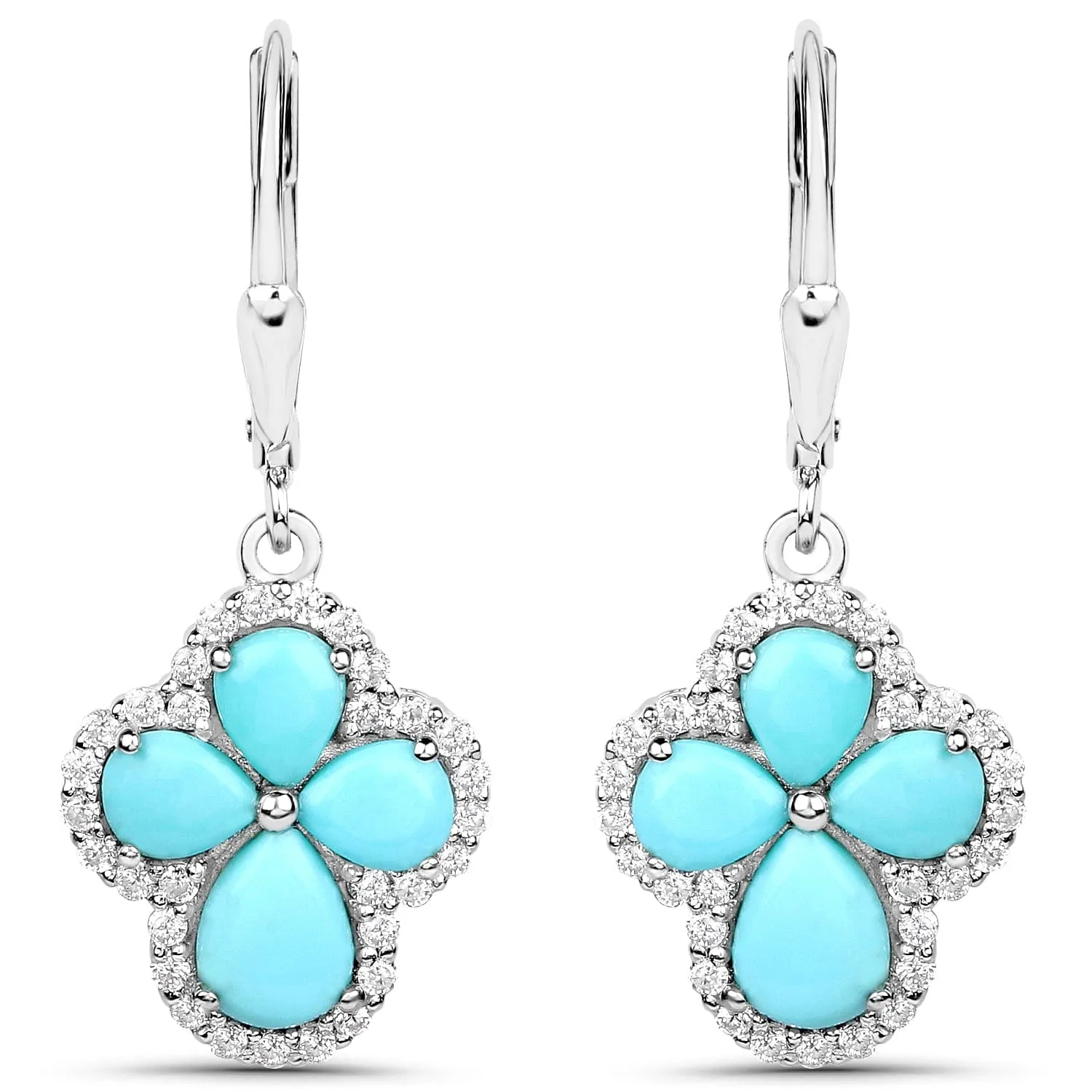Genuine Tuquoise Cross Earrings with Zircon 925 Sterling Silver