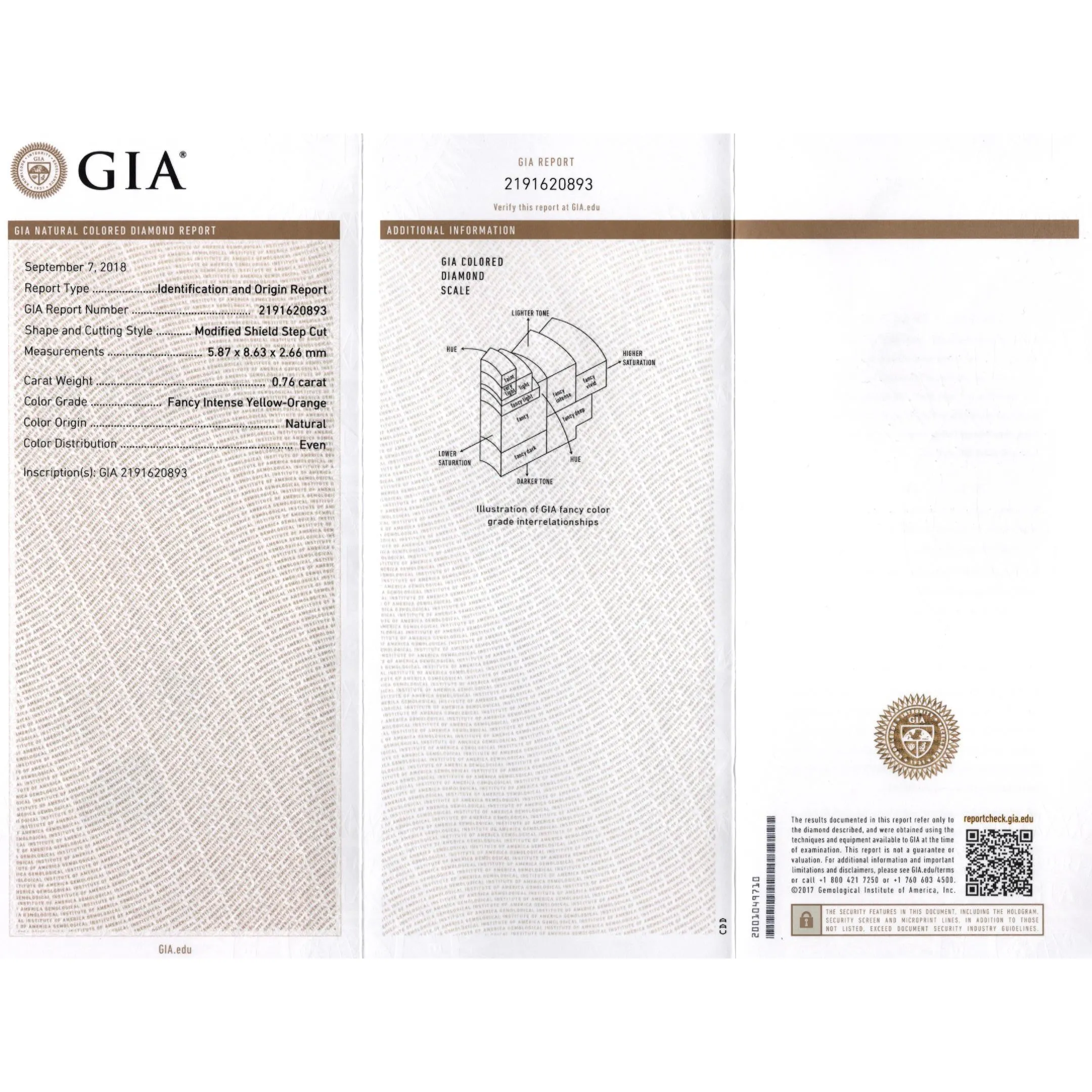 GIA Certified 2.17 Carat TW Fancy Intense Orange Shield Mixed Cut Diamond Ring