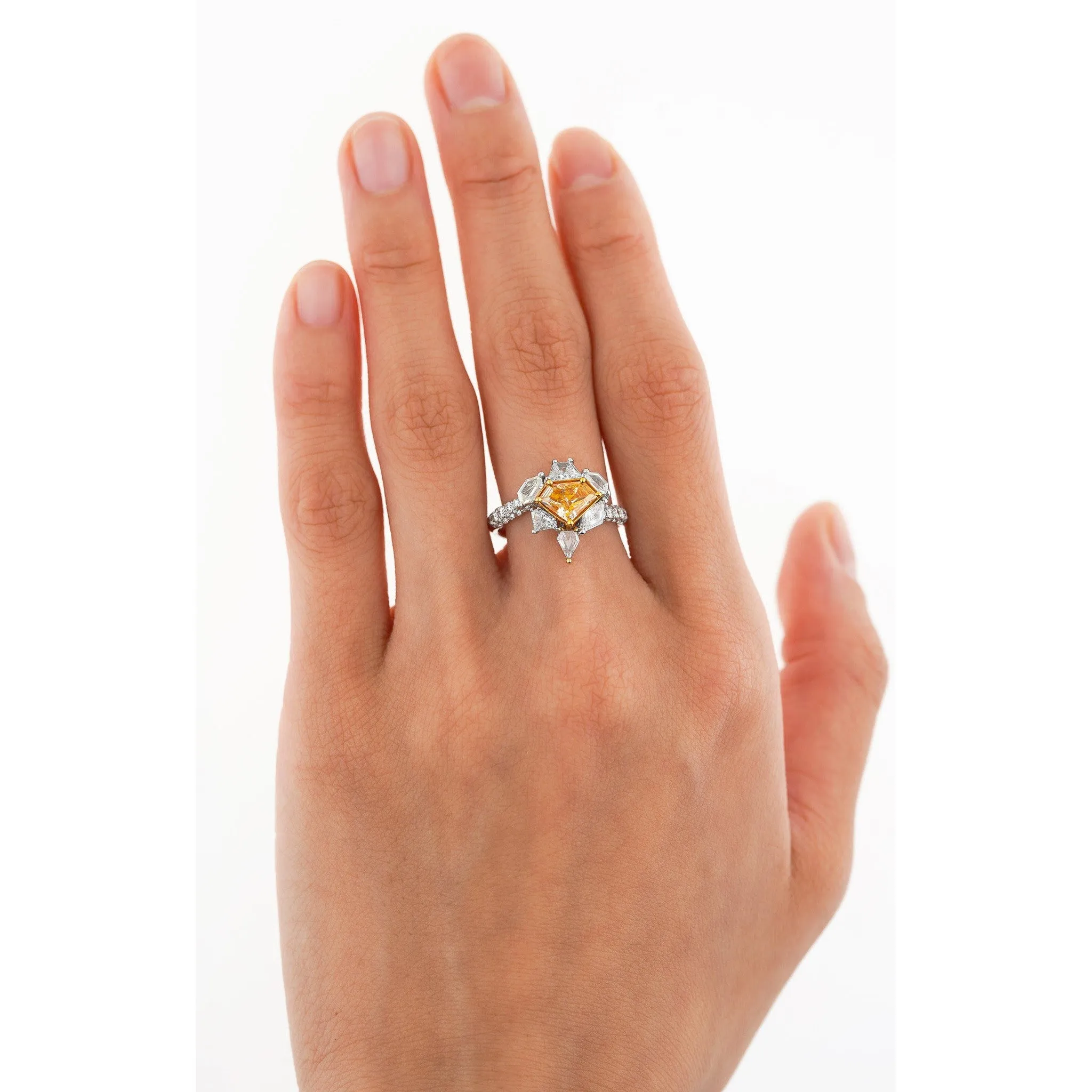 GIA Certified 2.17 Carat TW Fancy Intense Orange Shield Mixed Cut Diamond Ring