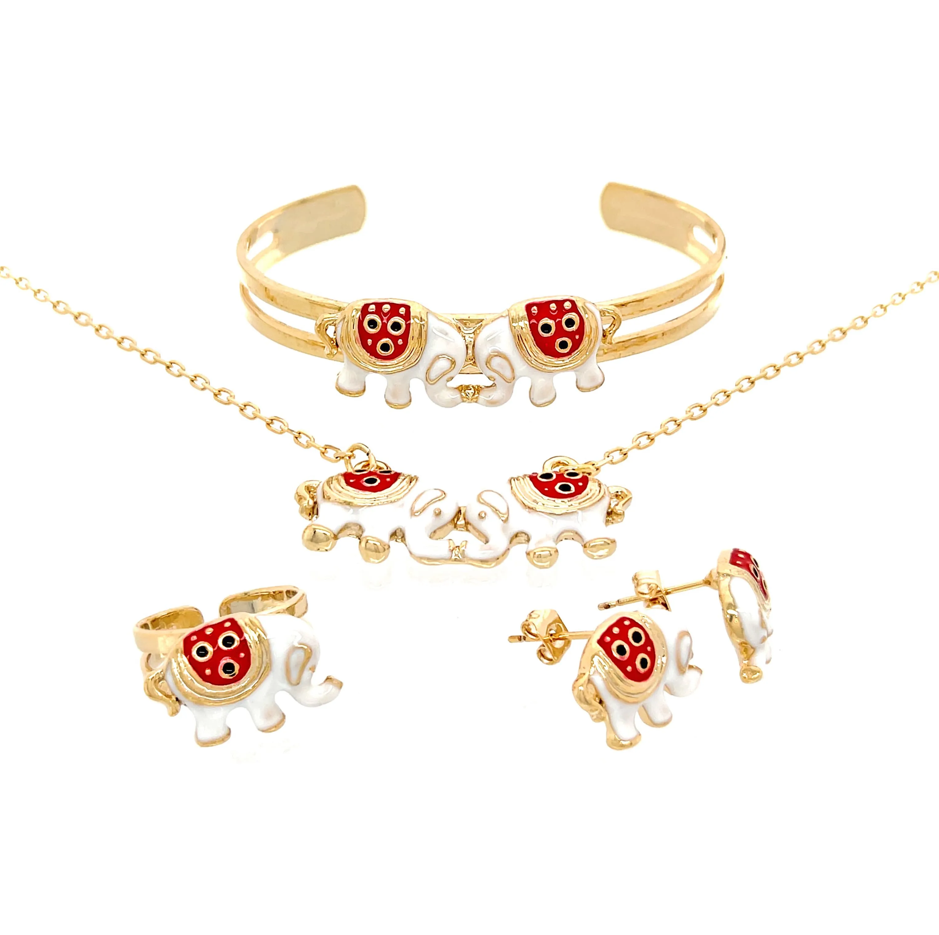 Girls Elephant Charm Jewelry Set, necklace, bracelet, earrings and ring