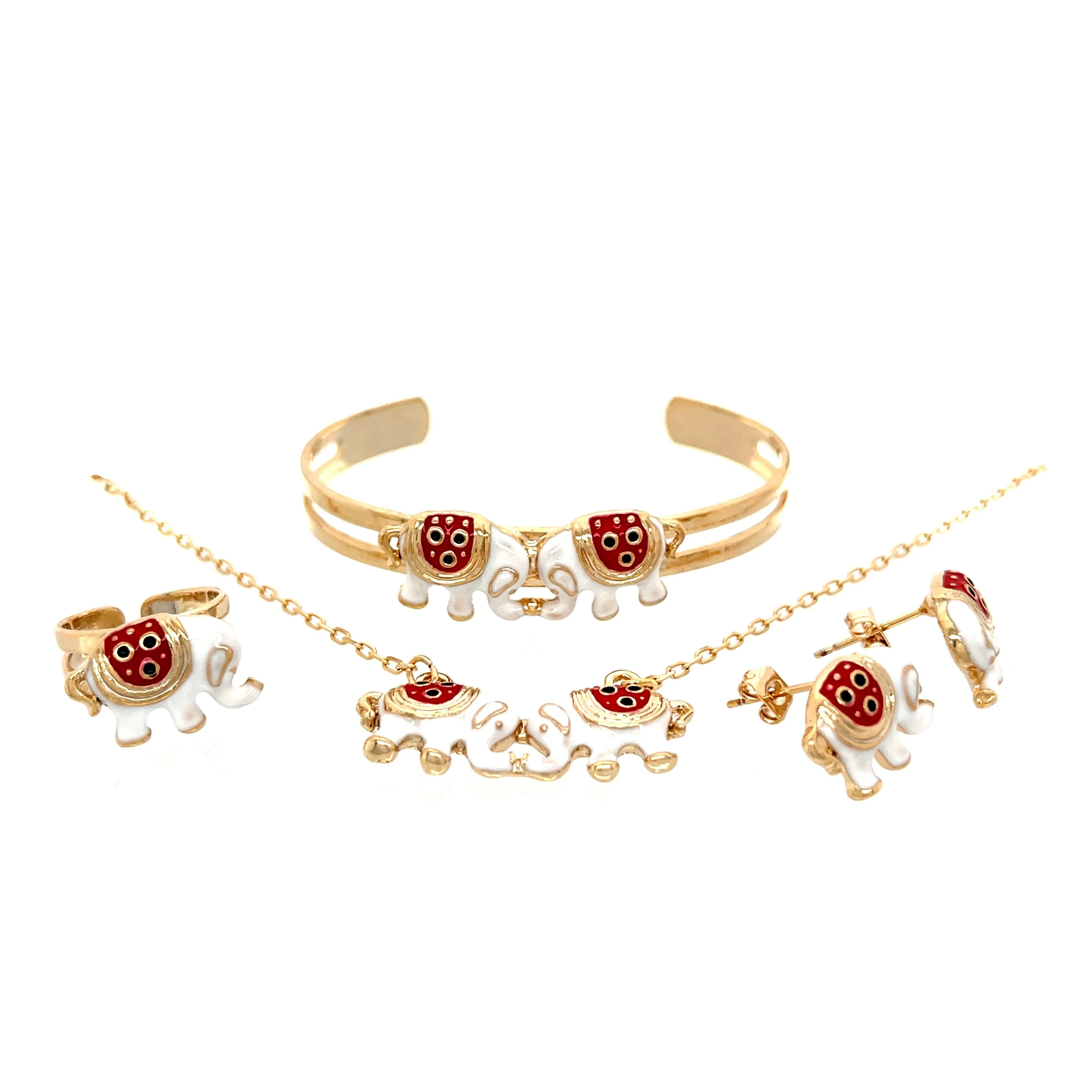 Girls Elephant Charm Jewelry Set, necklace, bracelet, earrings and ring
