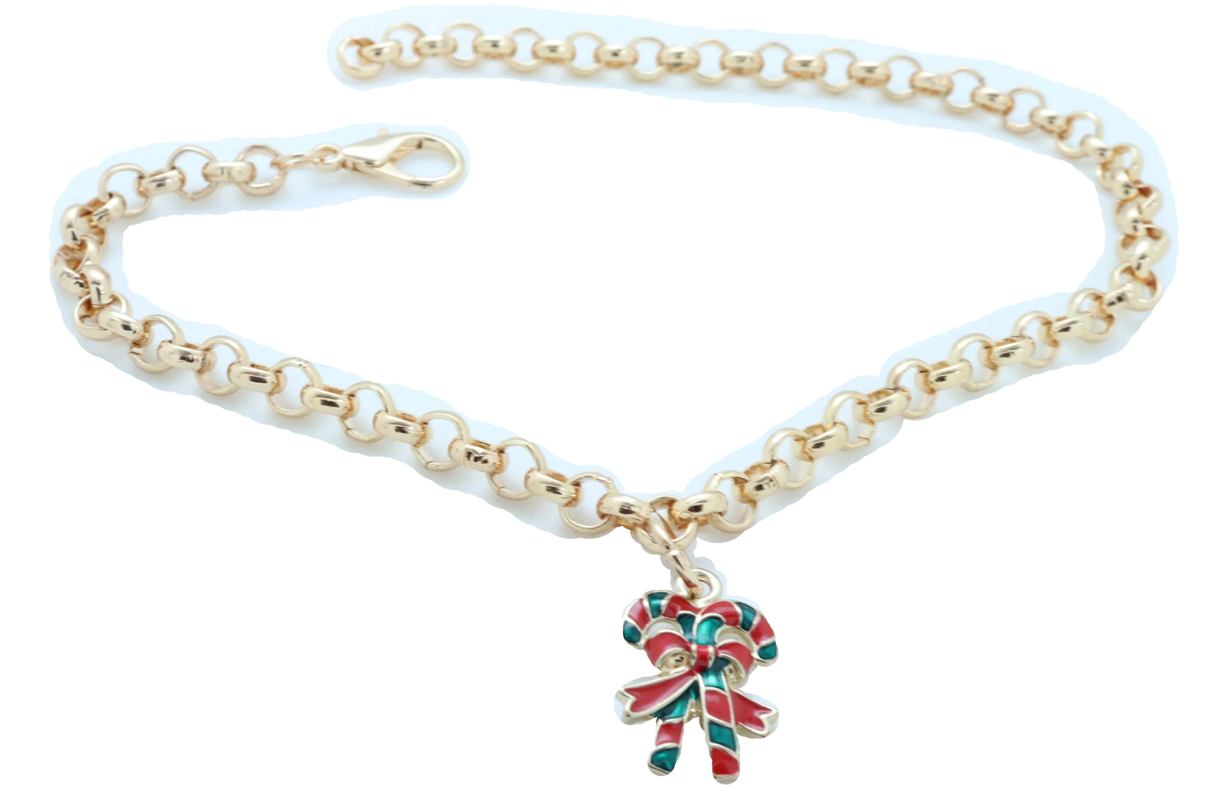 Gold Metal Boot Chain Bracelet Christmas Shoe Candy Cane Charm Jewelry