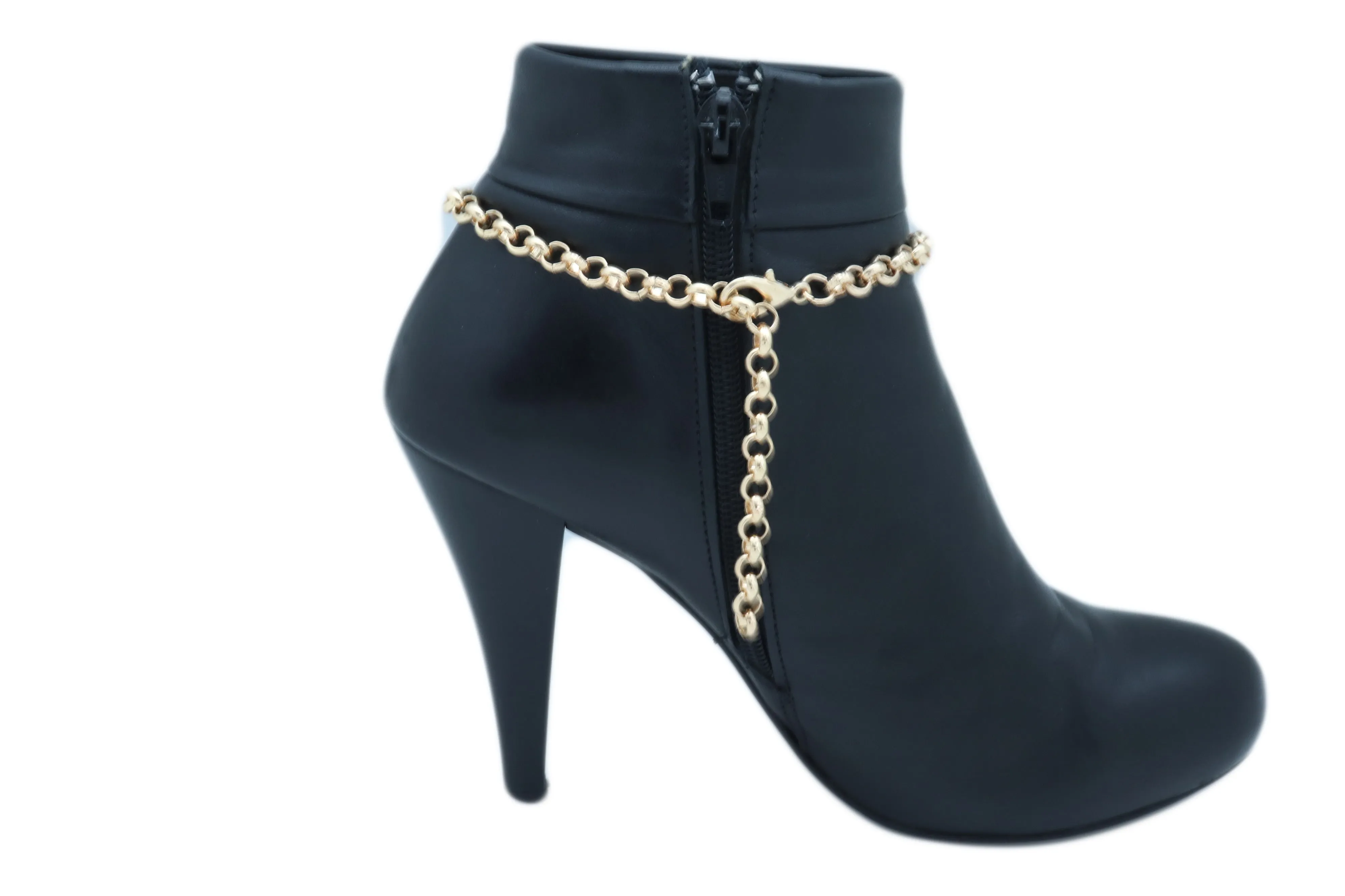 Gold Metal Boot Chain Bracelet Christmas Shoe Candy Cane Charm Jewelry