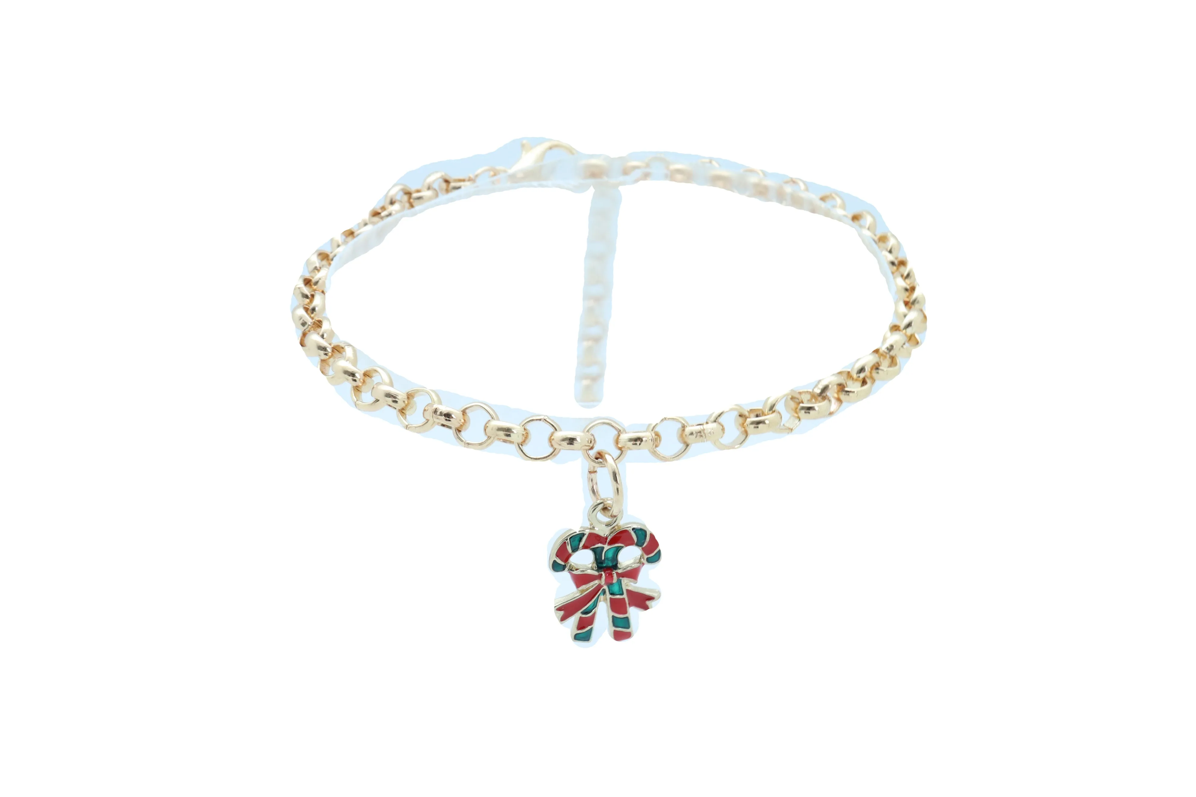 Gold Metal Boot Chain Bracelet Christmas Shoe Candy Cane Charm Jewelry