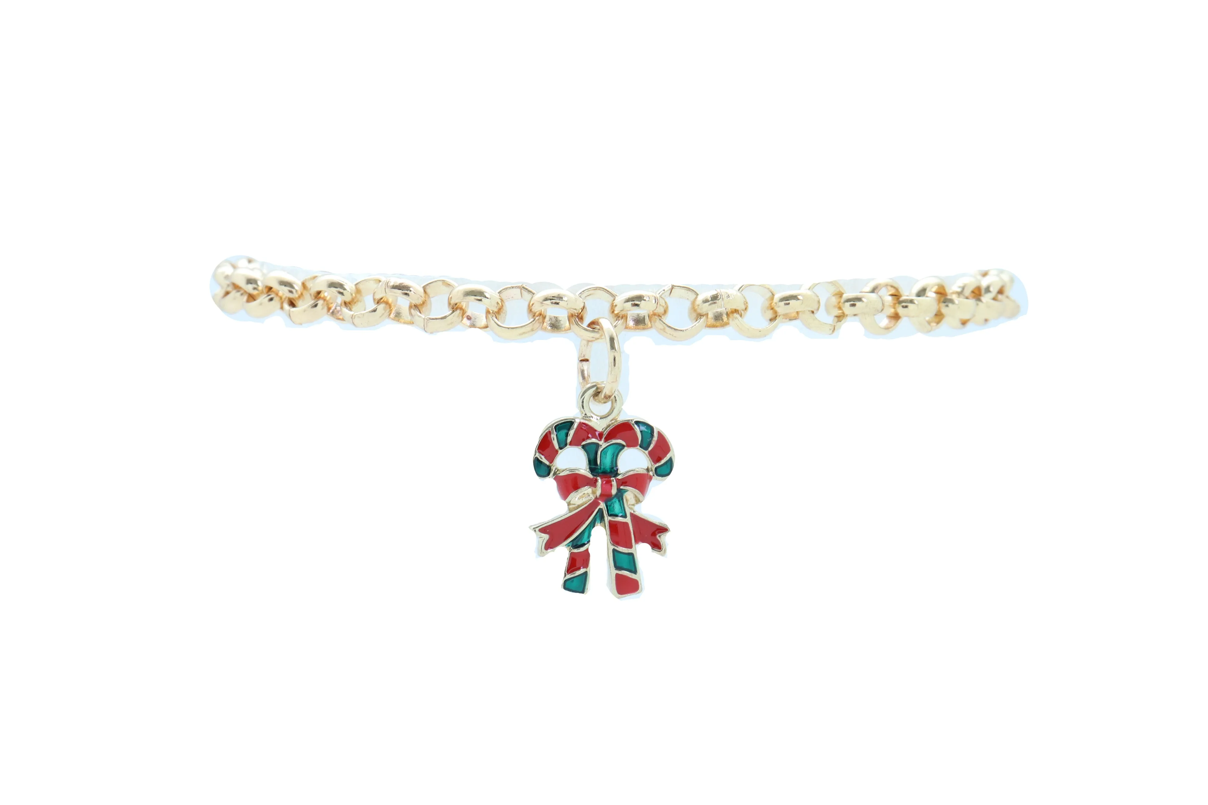 Gold Metal Boot Chain Bracelet Christmas Shoe Candy Cane Charm Jewelry