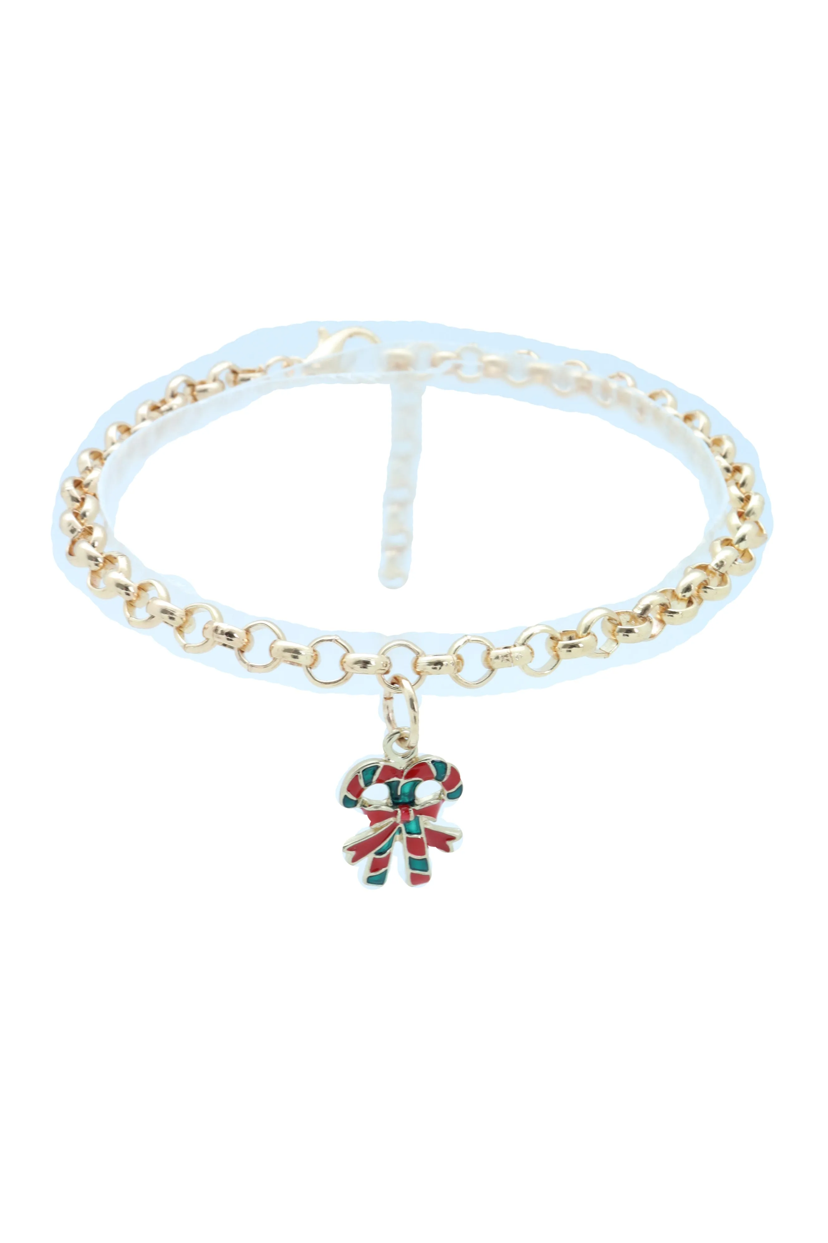 Gold Metal Boot Chain Bracelet Christmas Shoe Candy Cane Charm Jewelry