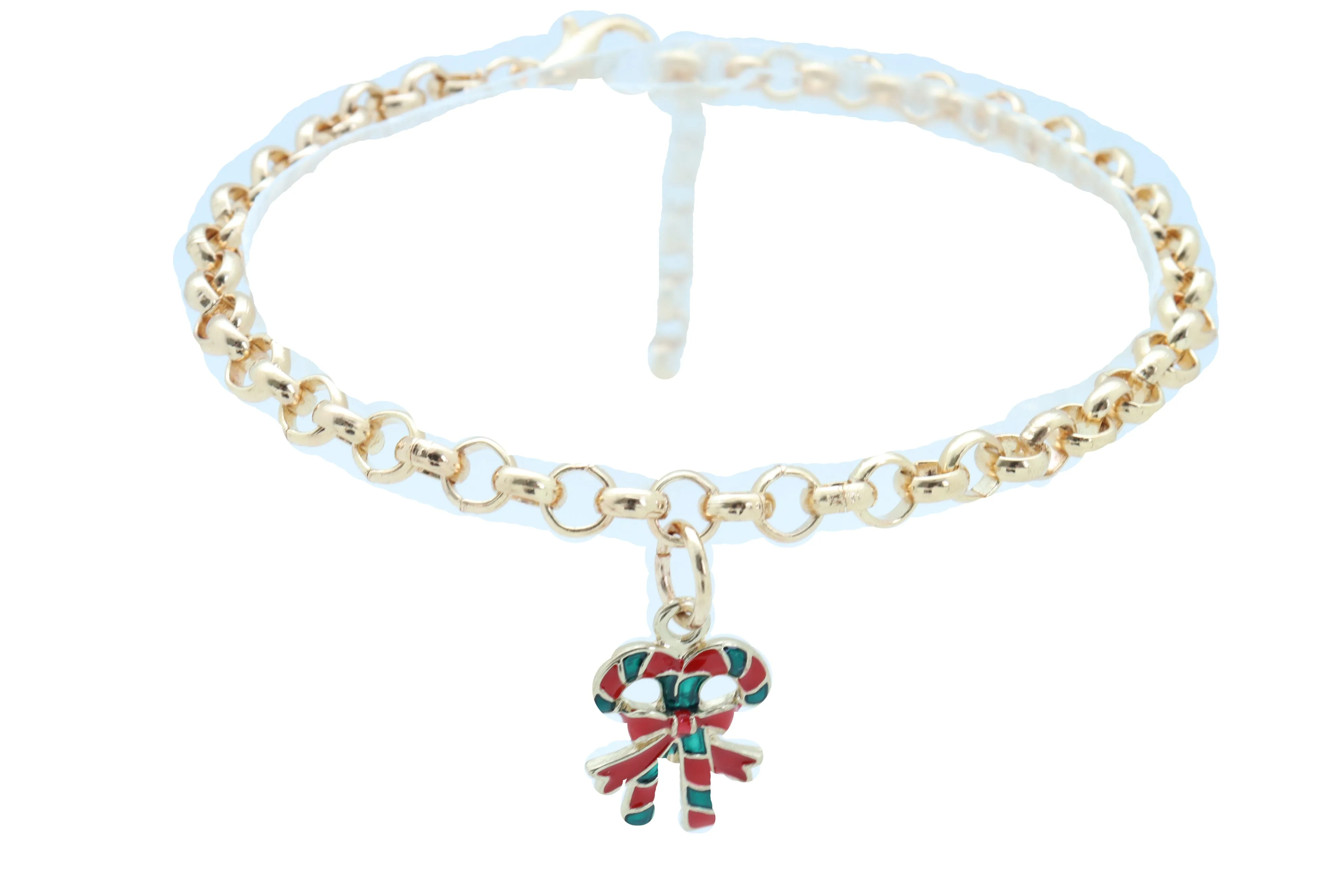 Gold Metal Boot Chain Bracelet Christmas Shoe Candy Cane Charm Jewelry