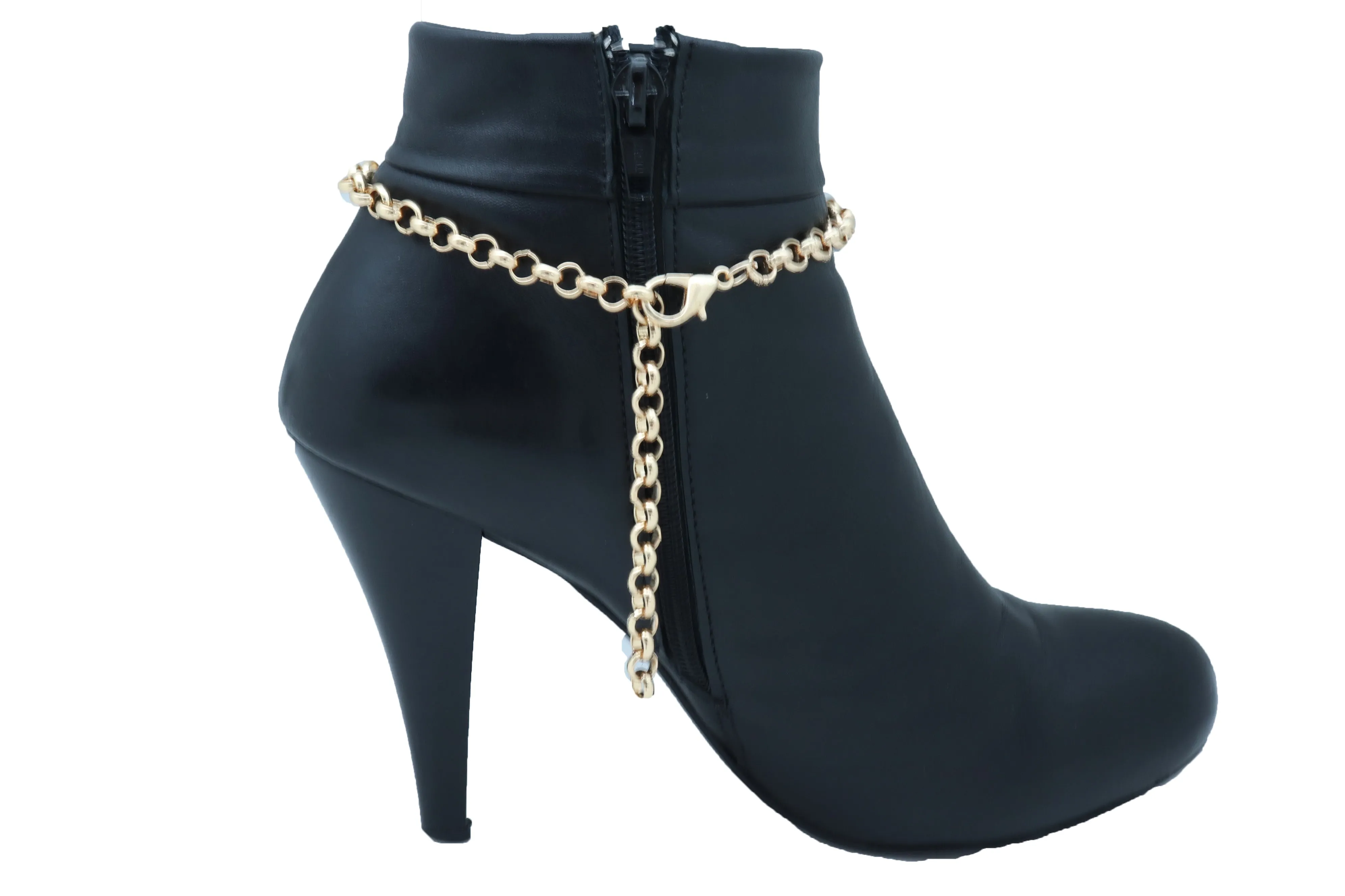 Gold Metal Boot Chain Bracelet Christmas Shoe Candy Cane Charm Jewelry