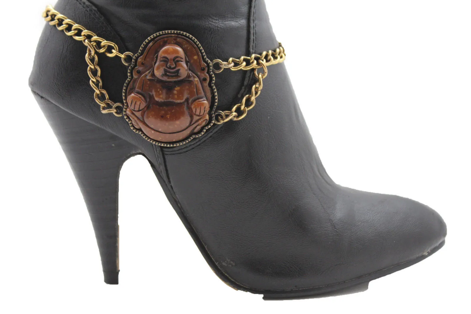 Gold Metal Boot Chain Bracelet Fat Buddha India Anklet Bohemian Shoe Charm Women