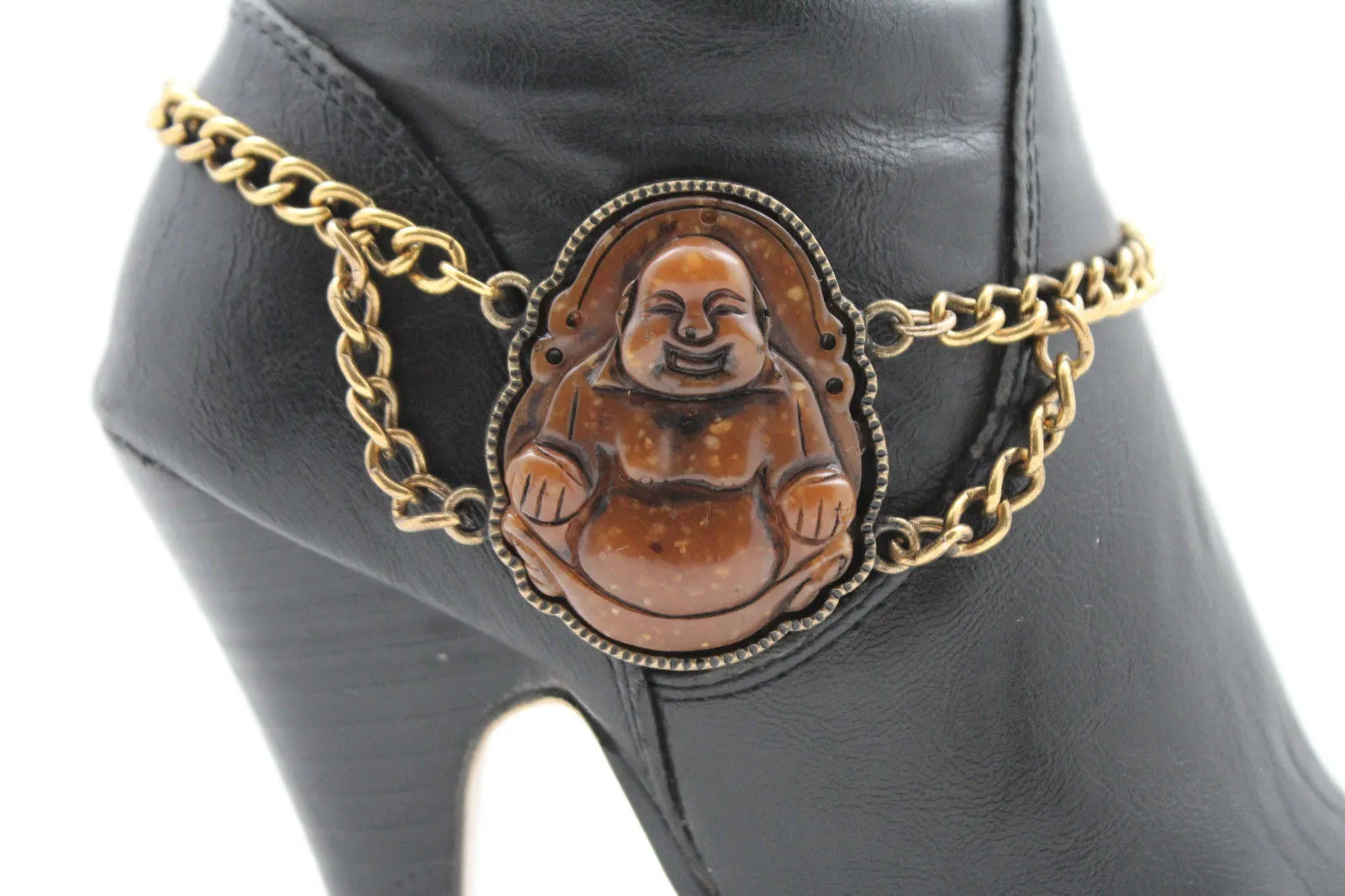 Gold Metal Boot Chain Bracelet Fat Buddha India Anklet Bohemian Shoe Charm Women