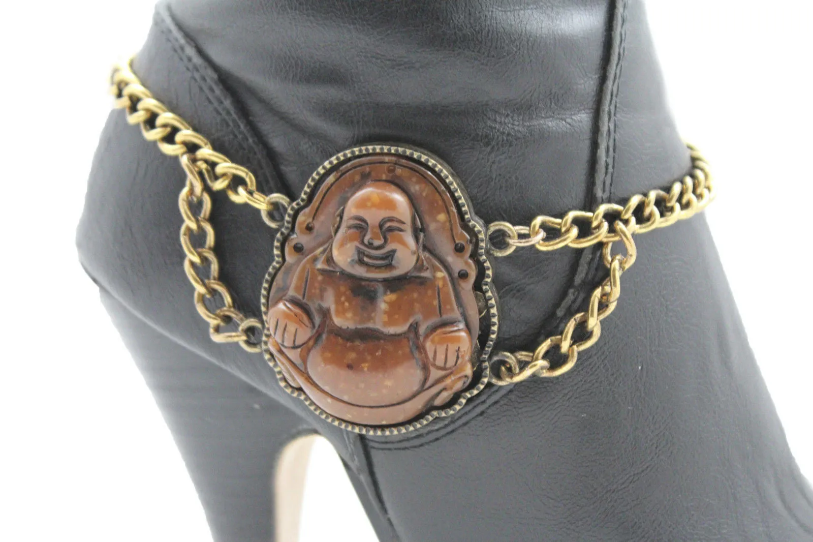 Gold Metal Boot Chain Bracelet Fat Buddha India Anklet Bohemian Shoe Charm Women