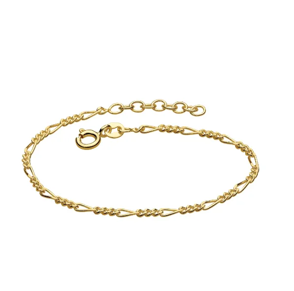 Gold Plated silver Figaro 7" Bracelet
