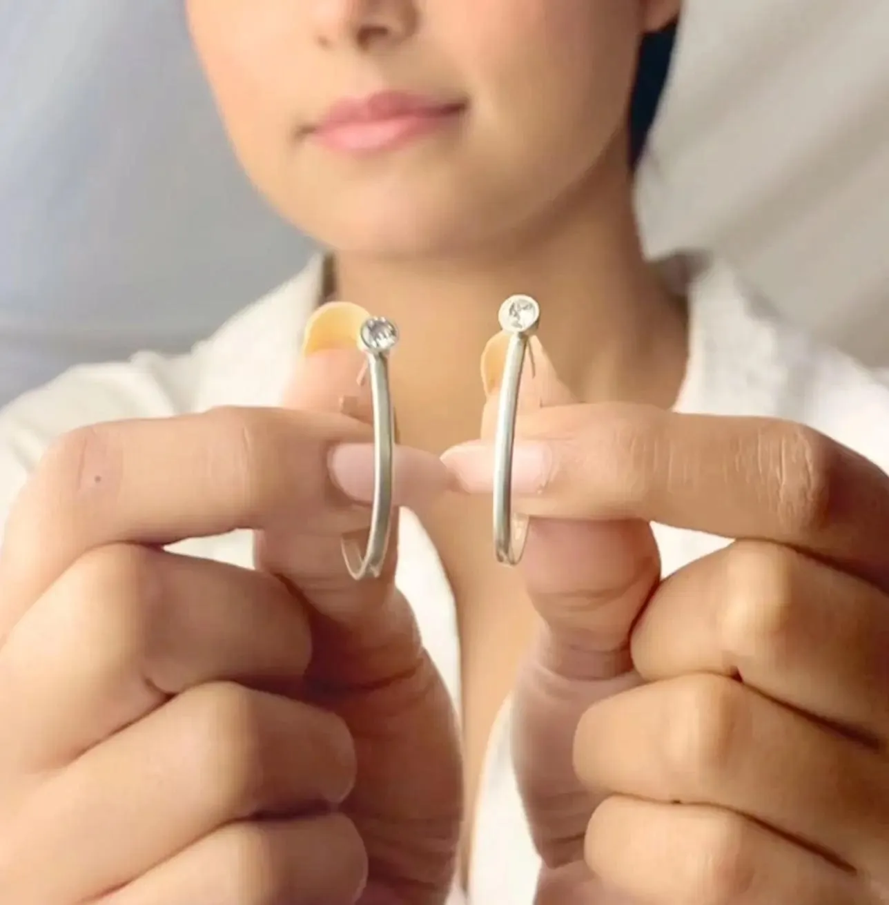 Gold Plated Zircon Silver Hoop Earrings