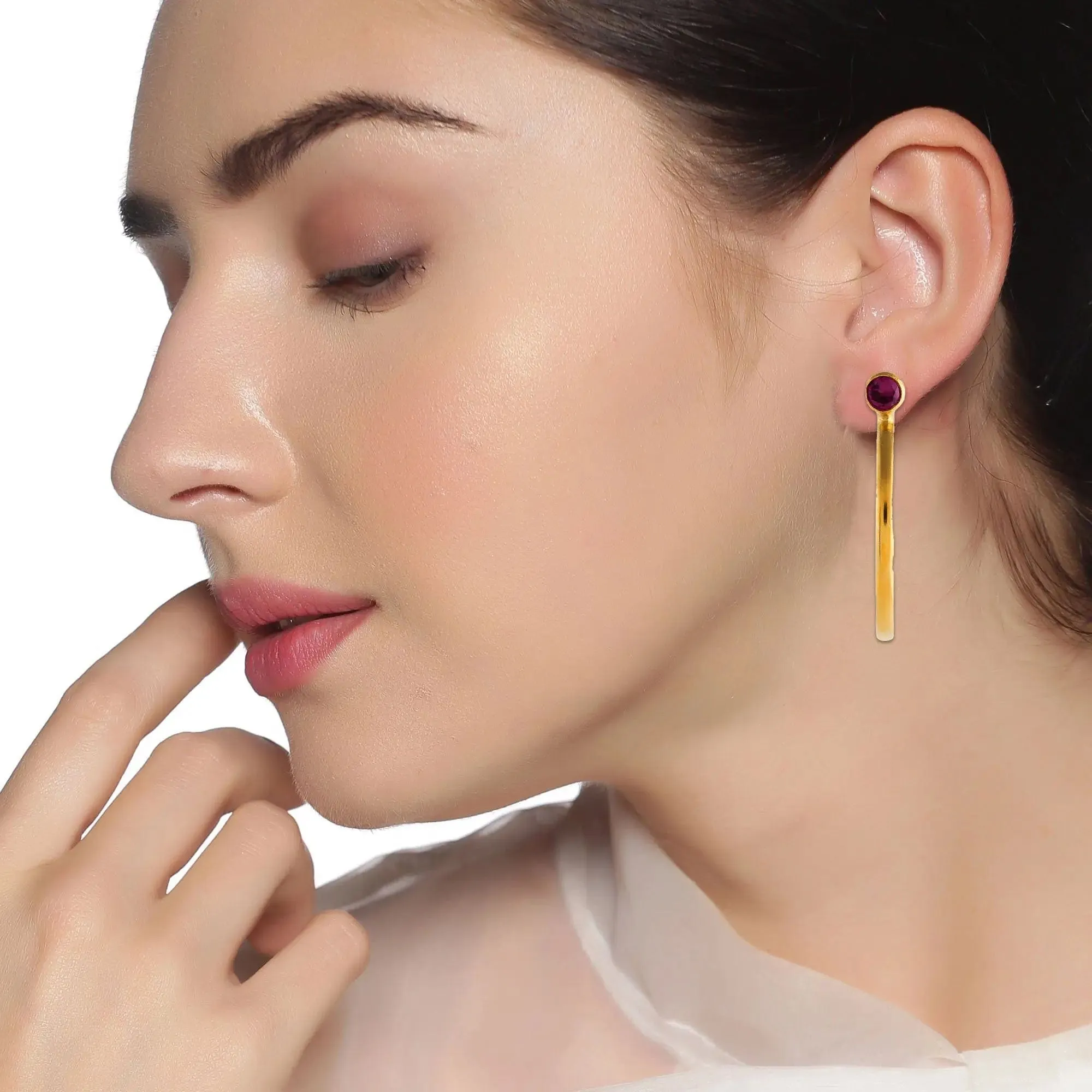 Gold Plated Zircon Silver Hoop Earrings