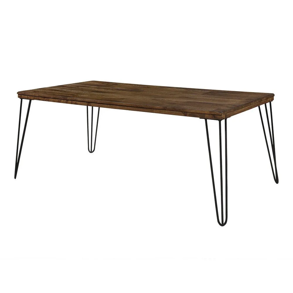 Hali 44 Inch Cocktail Coffee Table, Rubberwood, Black Metal Legs, Brown By Casagear Home