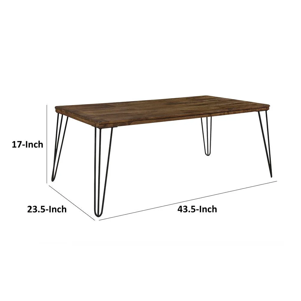 Hali 44 Inch Cocktail Coffee Table, Rubberwood, Black Metal Legs, Brown By Casagear Home