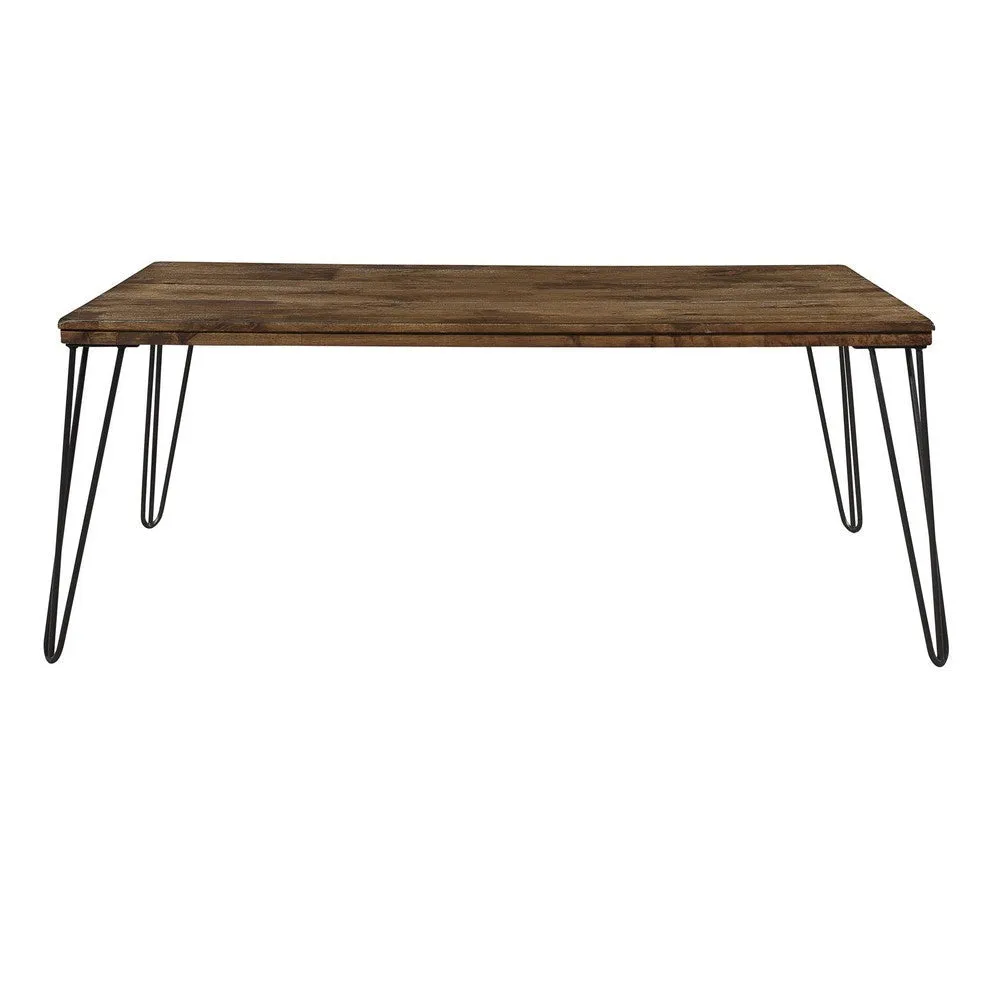 Hali 44 Inch Cocktail Coffee Table, Rubberwood, Black Metal Legs, Brown By Casagear Home