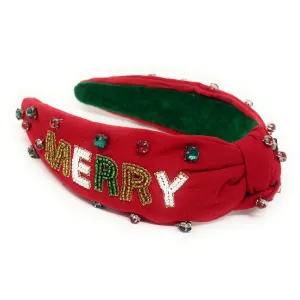 Hand Beaded Merry Christmas Knot Headband