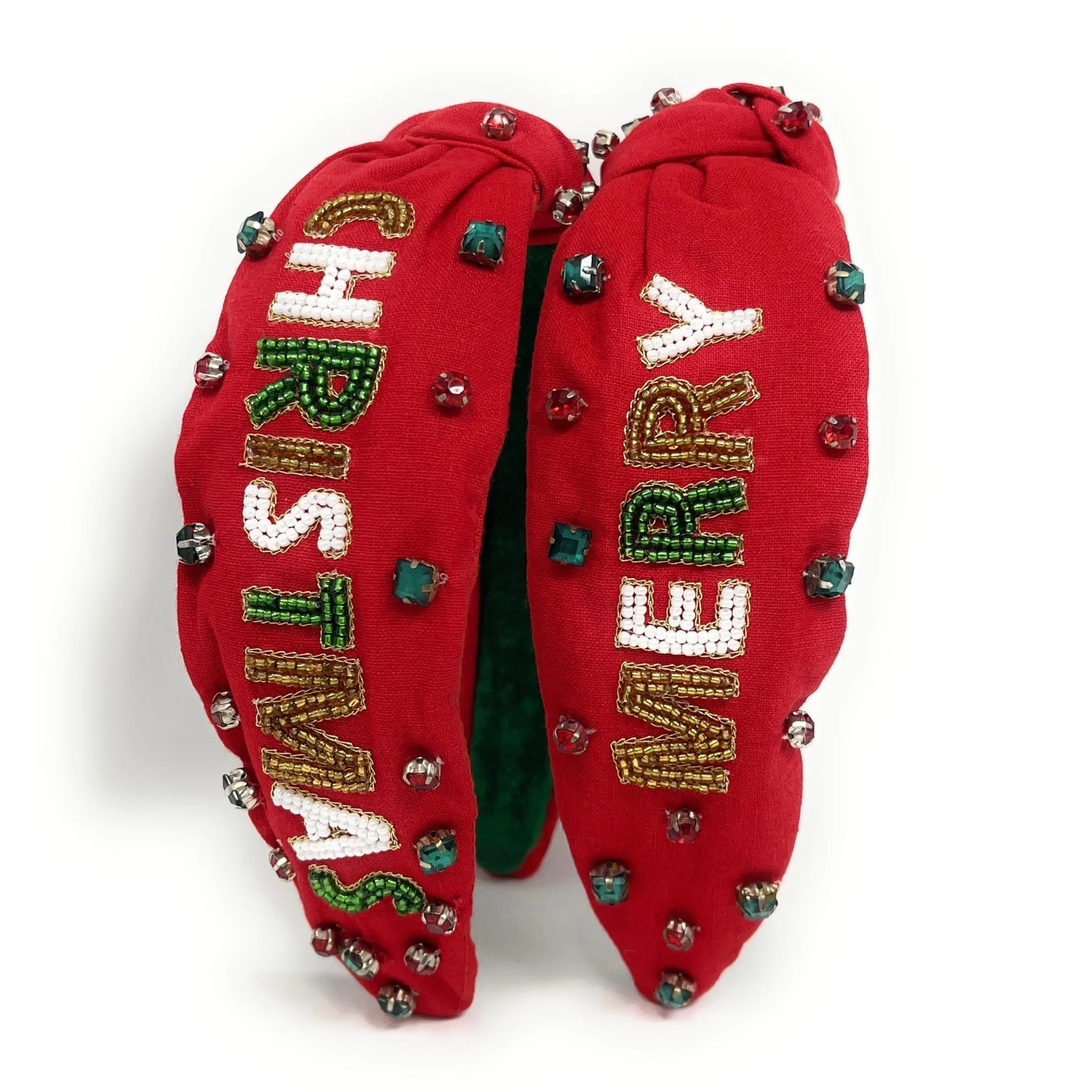 Hand Beaded Merry Christmas Knot Headband