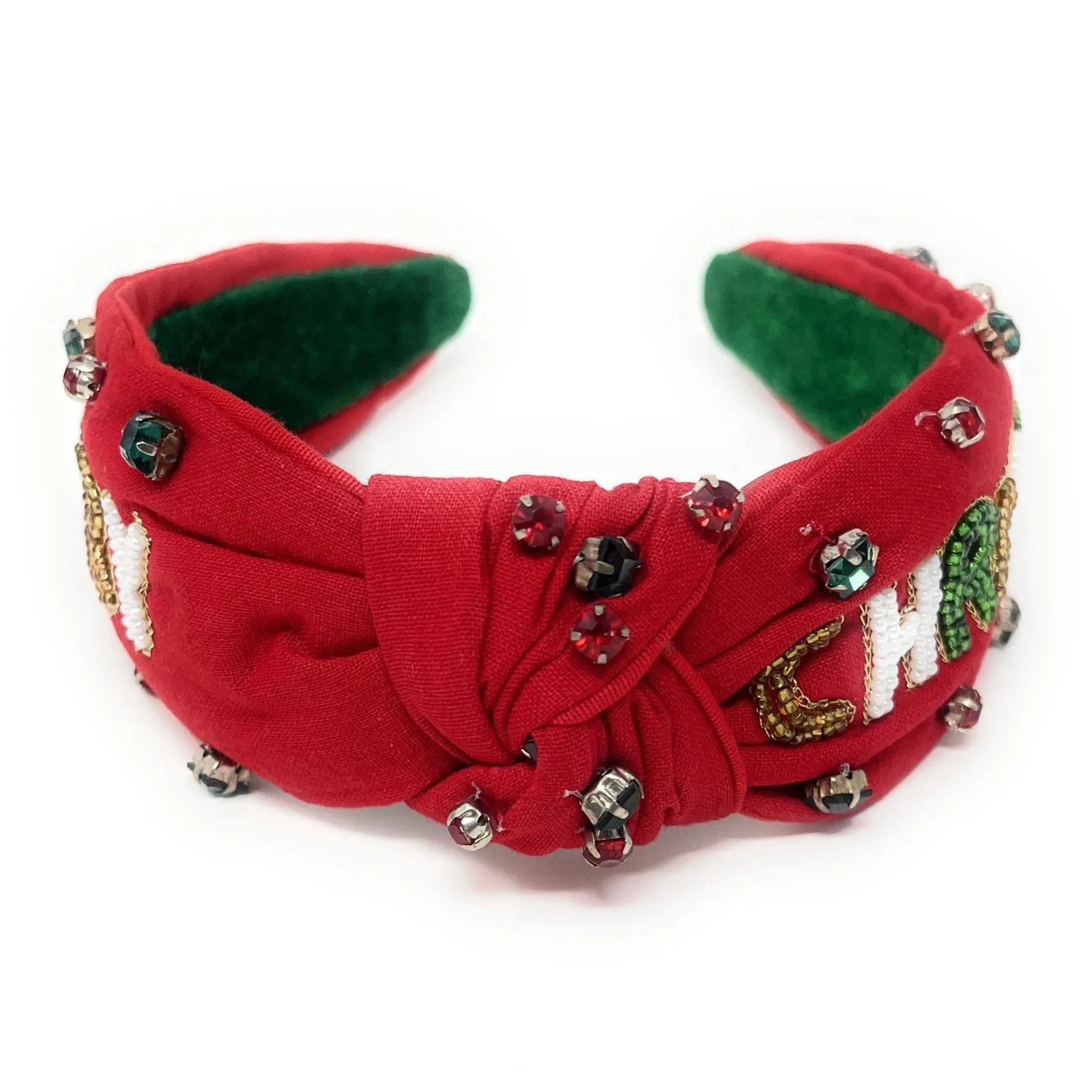 Hand Beaded Merry Christmas Knot Headband