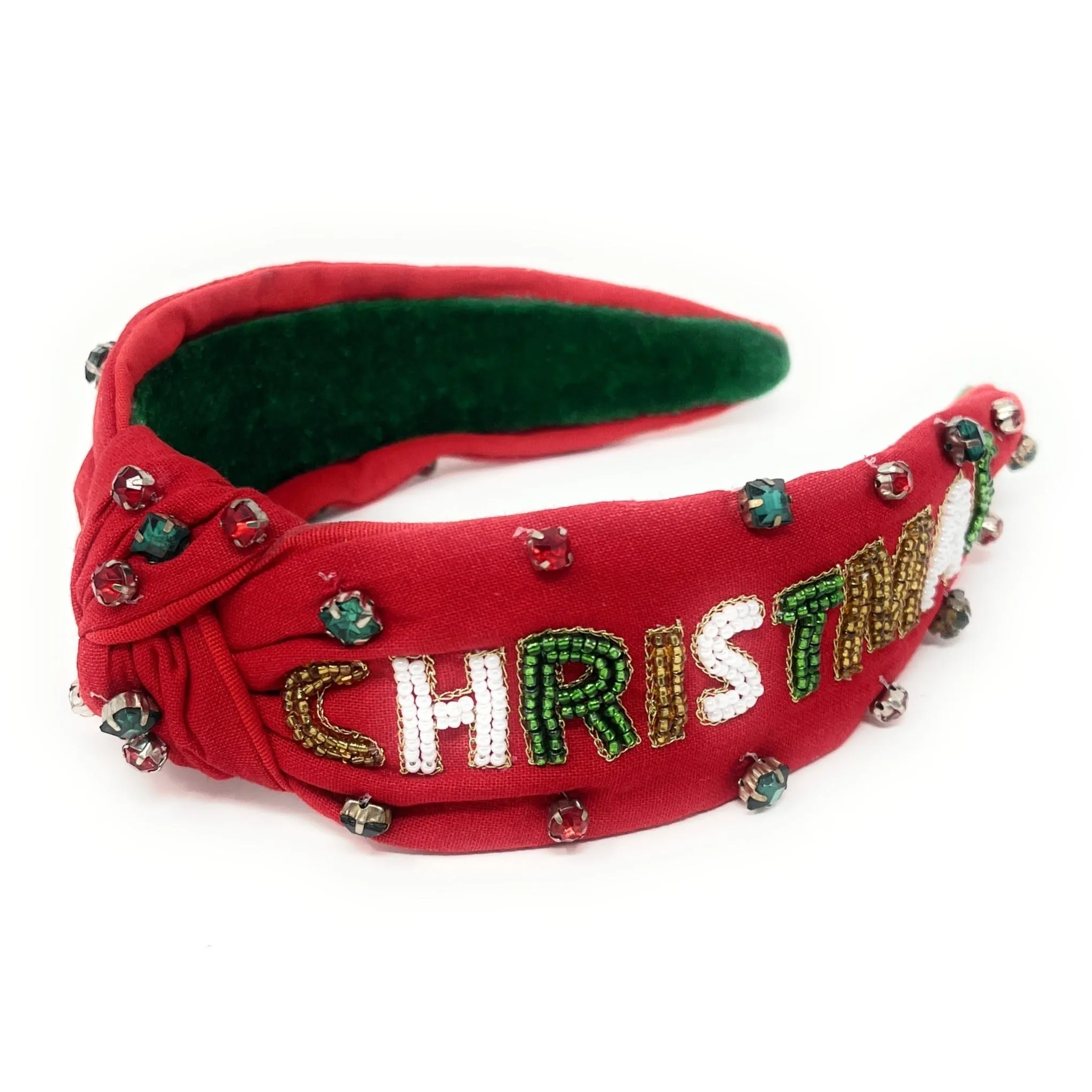 Hand Beaded Merry Christmas Knot Headband