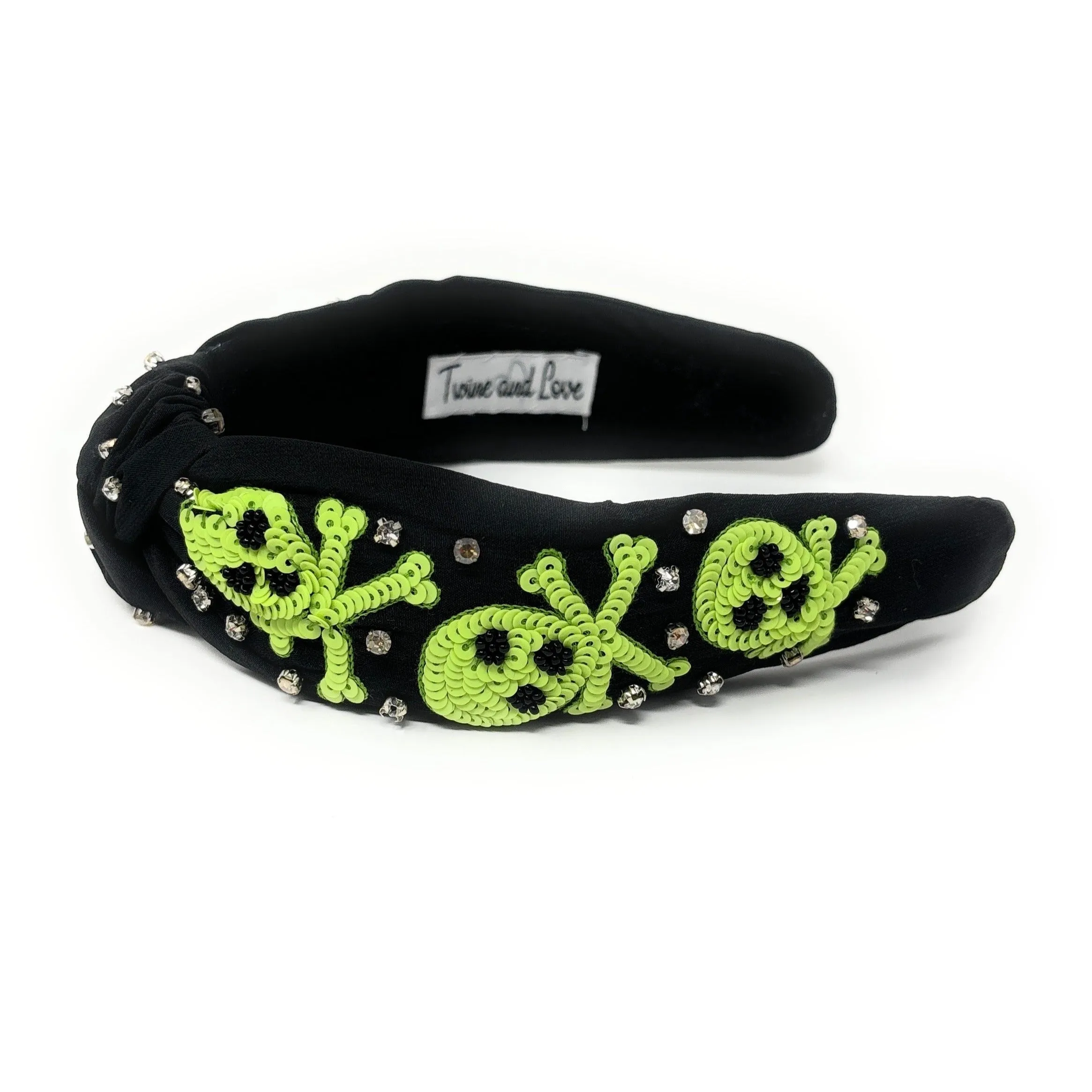 Hand Beaded Neon Skull Knot Headband