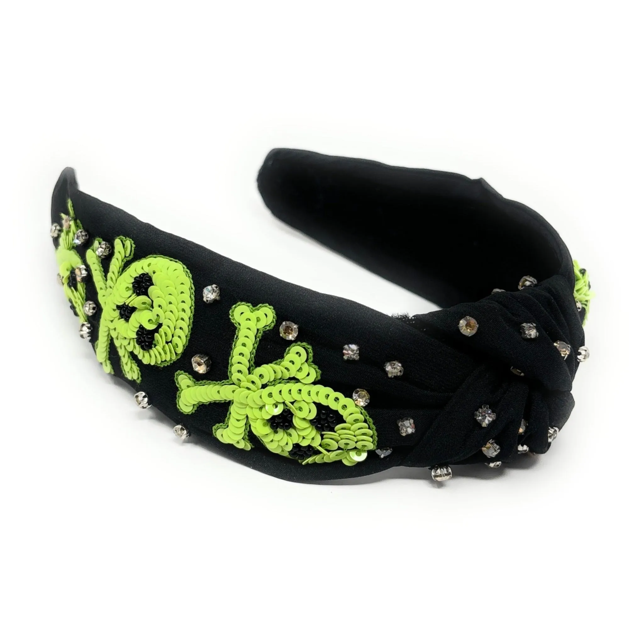 Hand Beaded Neon Skull Knot Headband