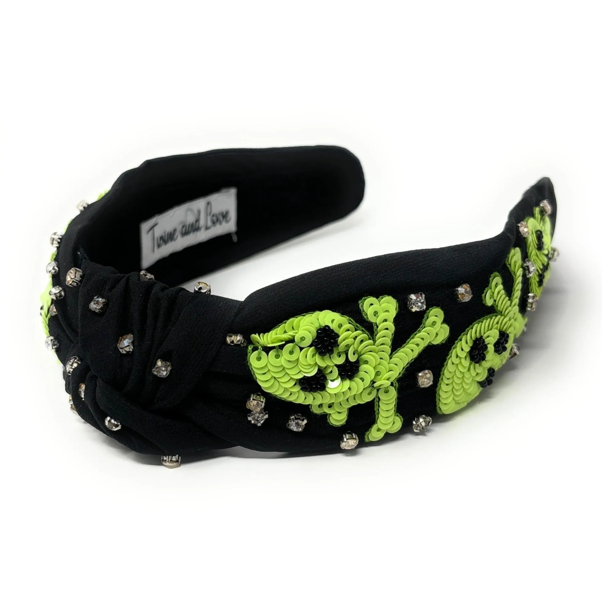 Hand Beaded Neon Skull Knot Headband