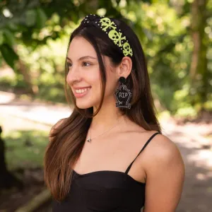 Hand Beaded Neon Skull Knot Headband