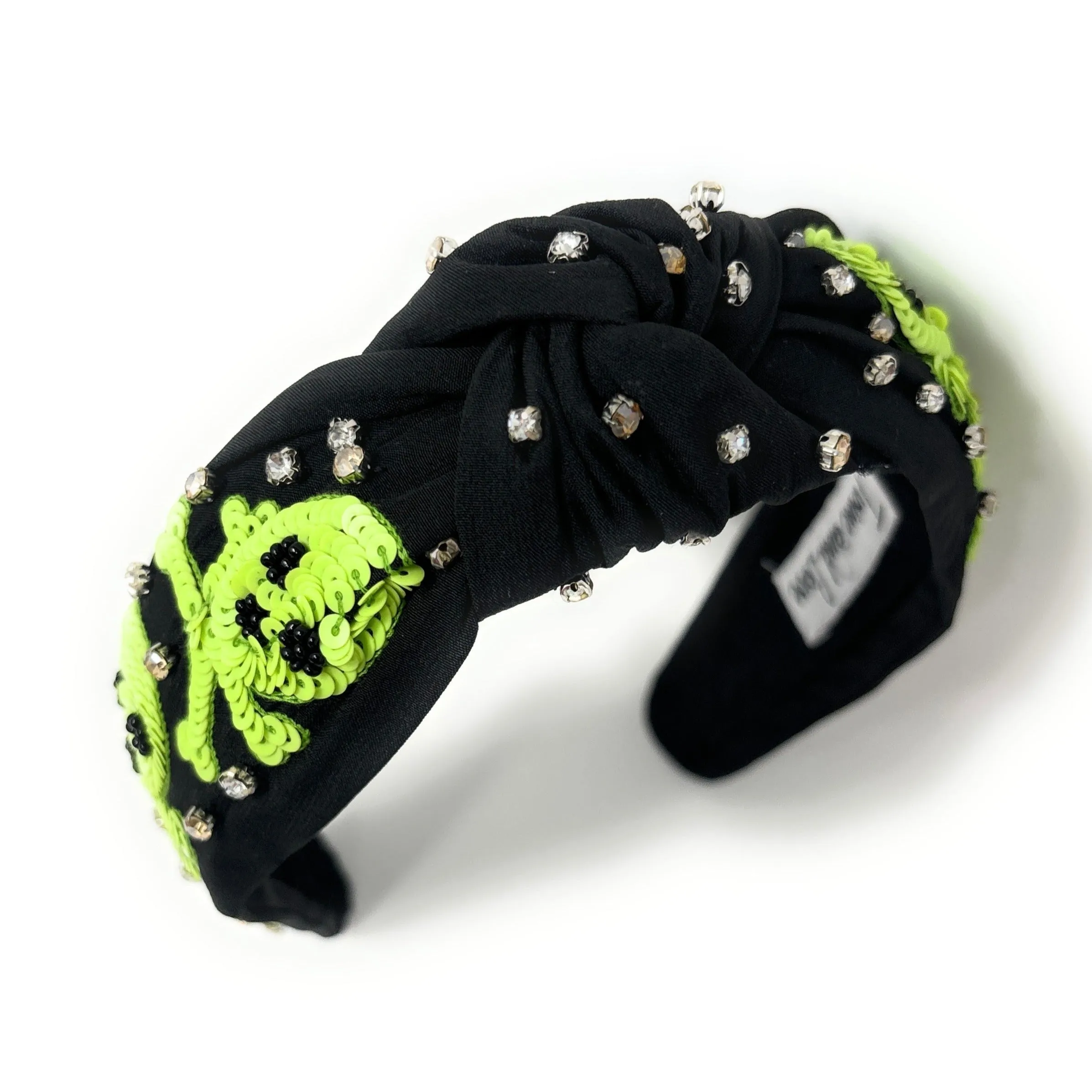 Hand Beaded Neon Skull Knot Headband