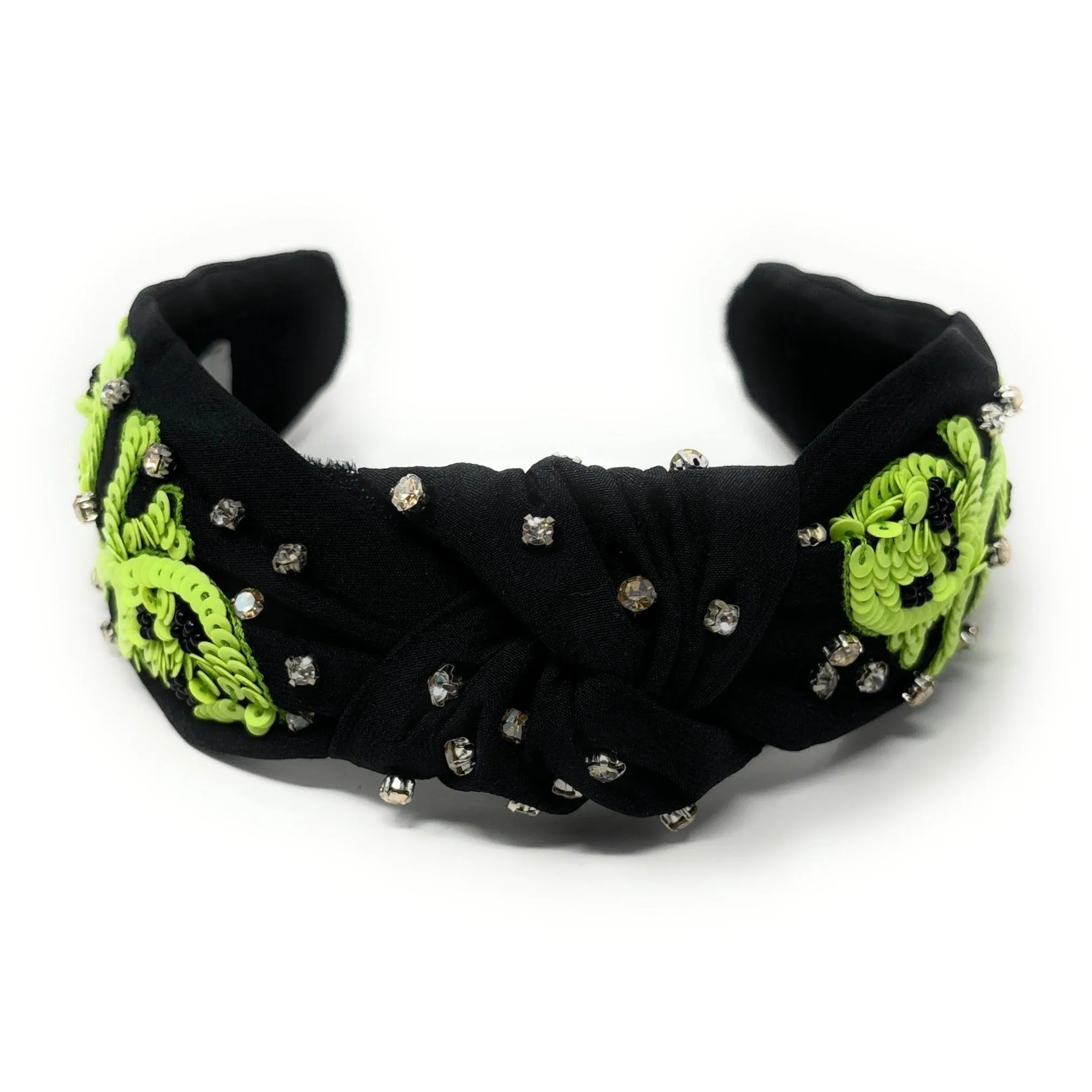 Hand Beaded Neon Skull Knot Headband