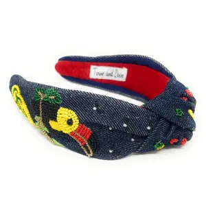 Hand Beaded Toucan Denim Knot Headband