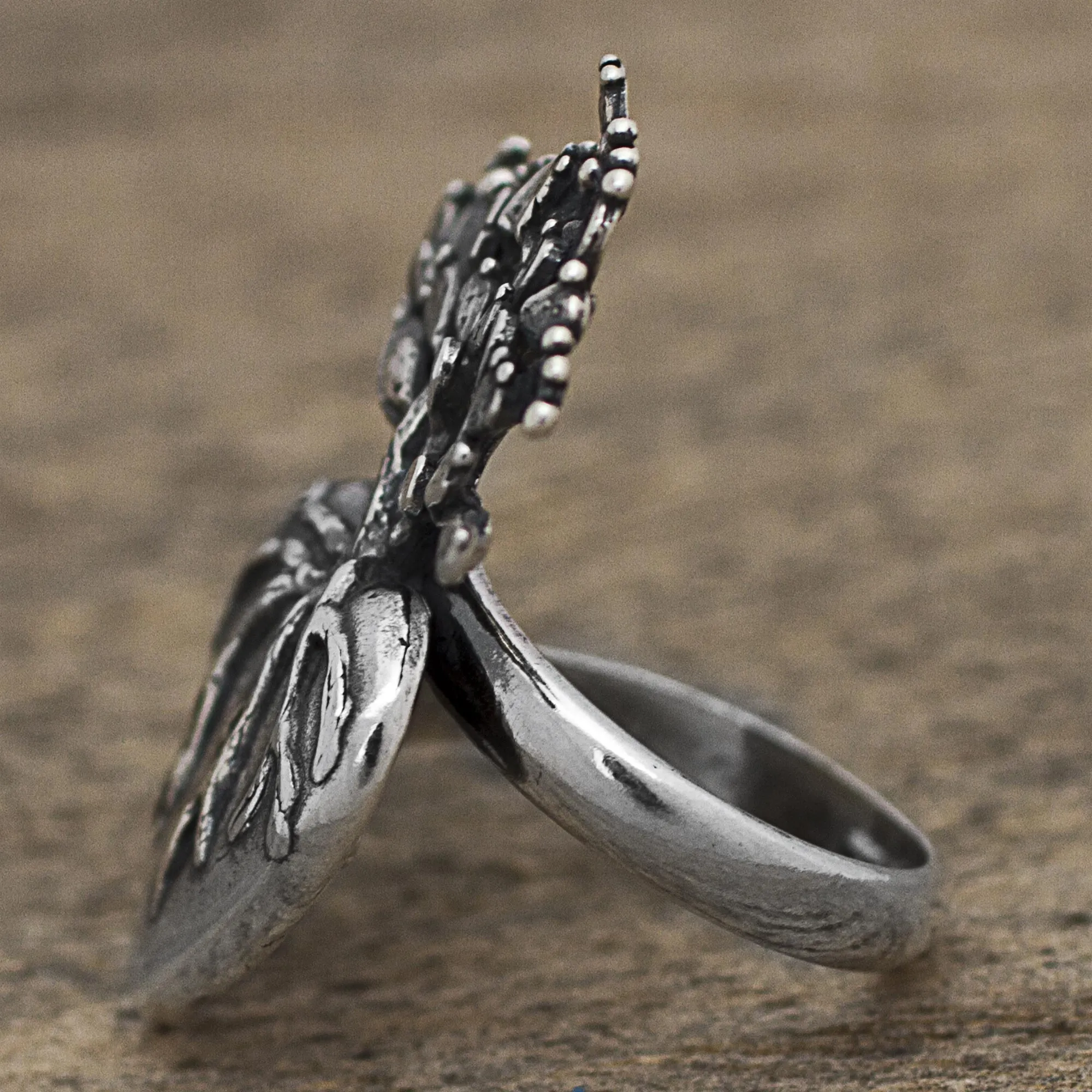 Hand Made Sterling Silver Cocktail Ring Heart (1.3 inch) - Root of Life | NOVICA