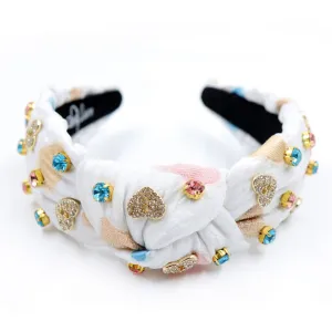 Hand Sewn Multi Hearts Jeweled Knot Headband