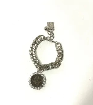 Heavy chain bracelet in silver with 25 mm silver pendant