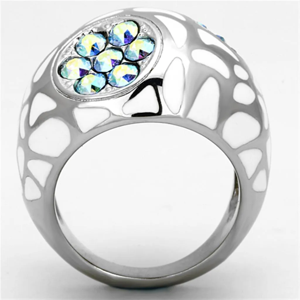 High polished (no plating) Stainless Steel Ring with Top Grade Crystal in Aquamarine AB for Women Style TK1172