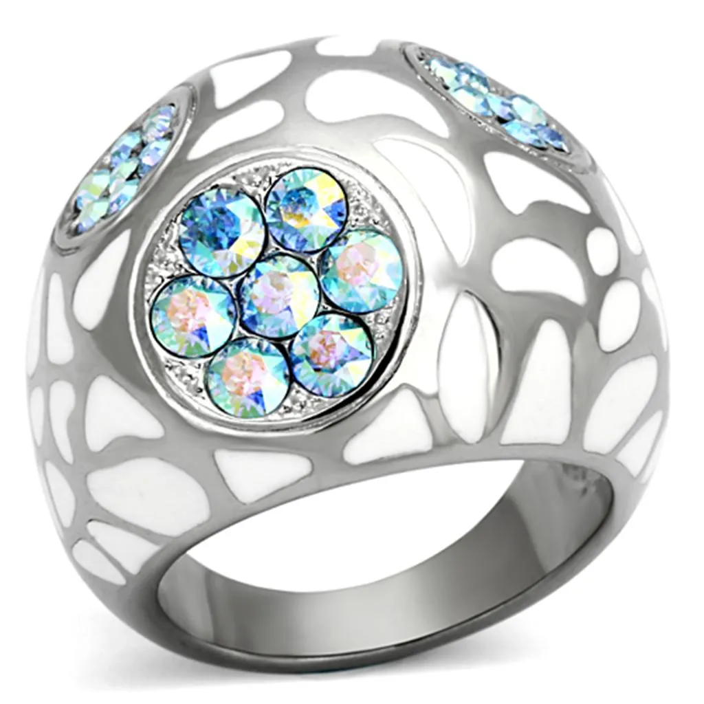 High polished (no plating) Stainless Steel Ring with Top Grade Crystal in Aquamarine AB for Women Style TK1172