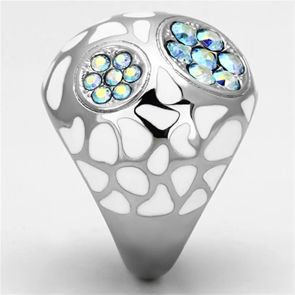 High polished (no plating) Stainless Steel Ring with Top Grade Crystal in Aquamarine AB for Women Style TK1172