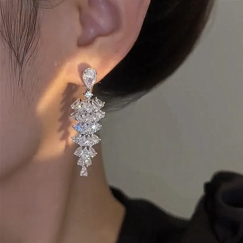 Holiday Sparkle Tree Drops - Zircon Christmas Tree Drop Earrings
